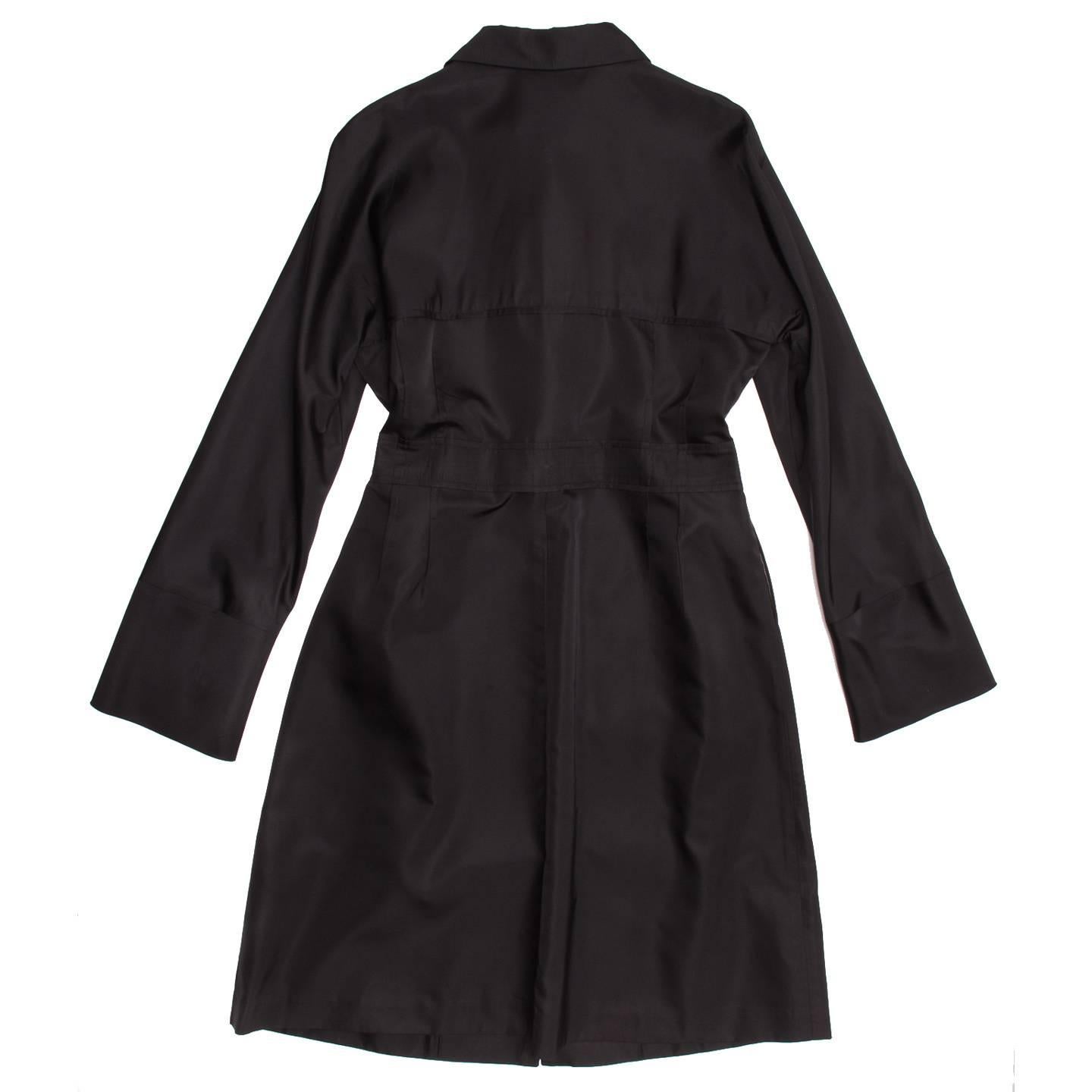 Women's Jil Sander Black Silk Belted Coat For Sale