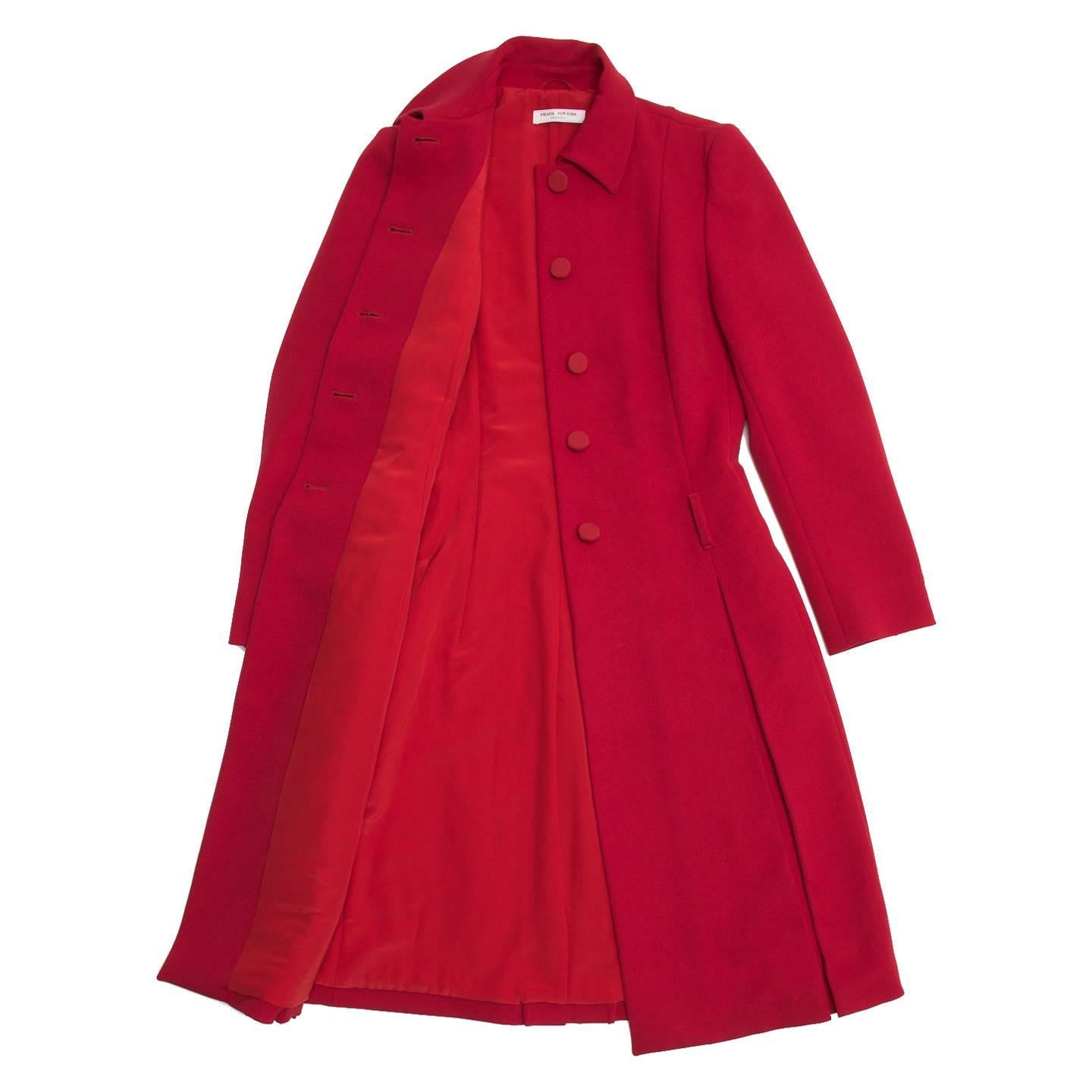 Prada Red Quilted Tailored Coat For Sale 1