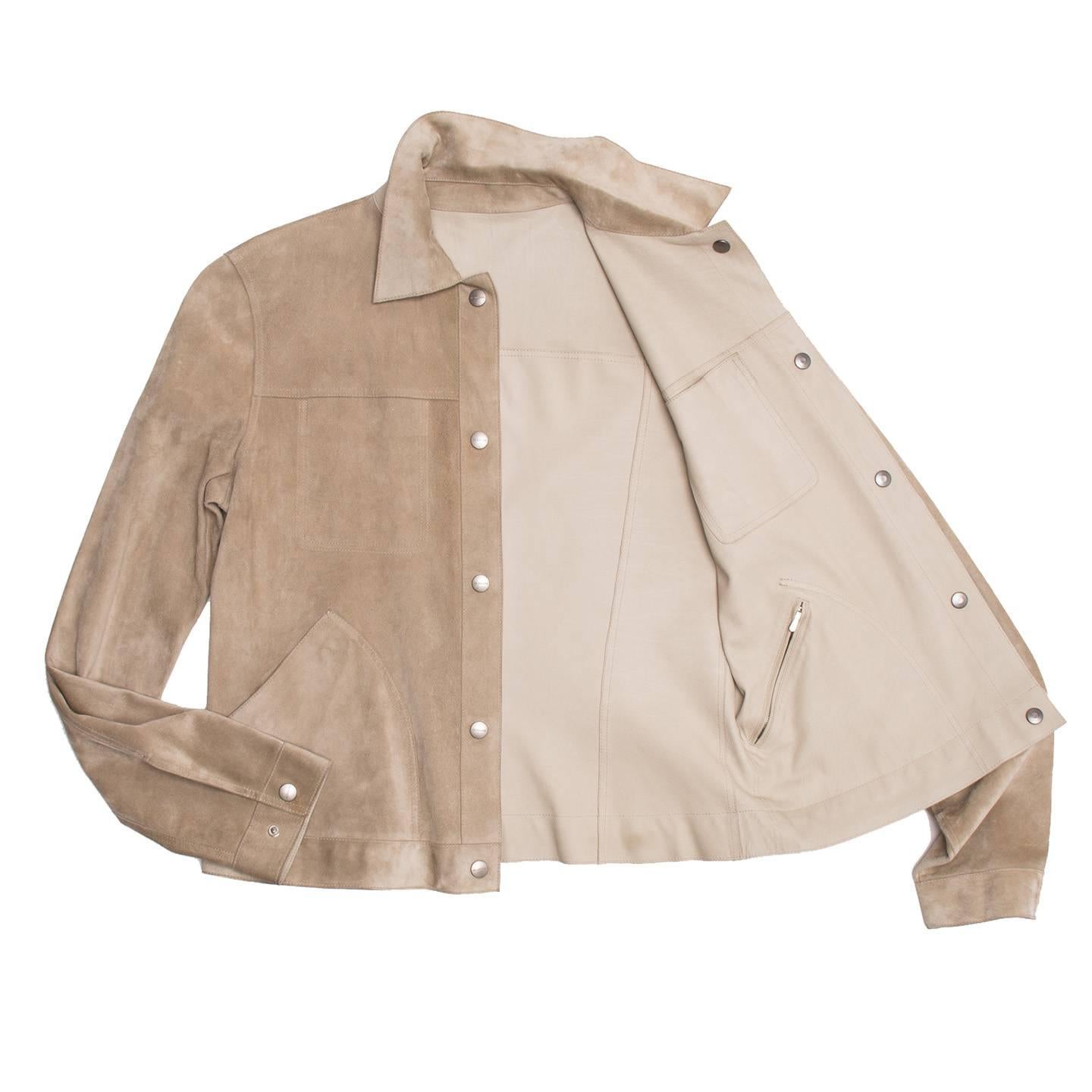 Brown Jil Sander Tan Leather & Suede Reversible Jacket For Sale