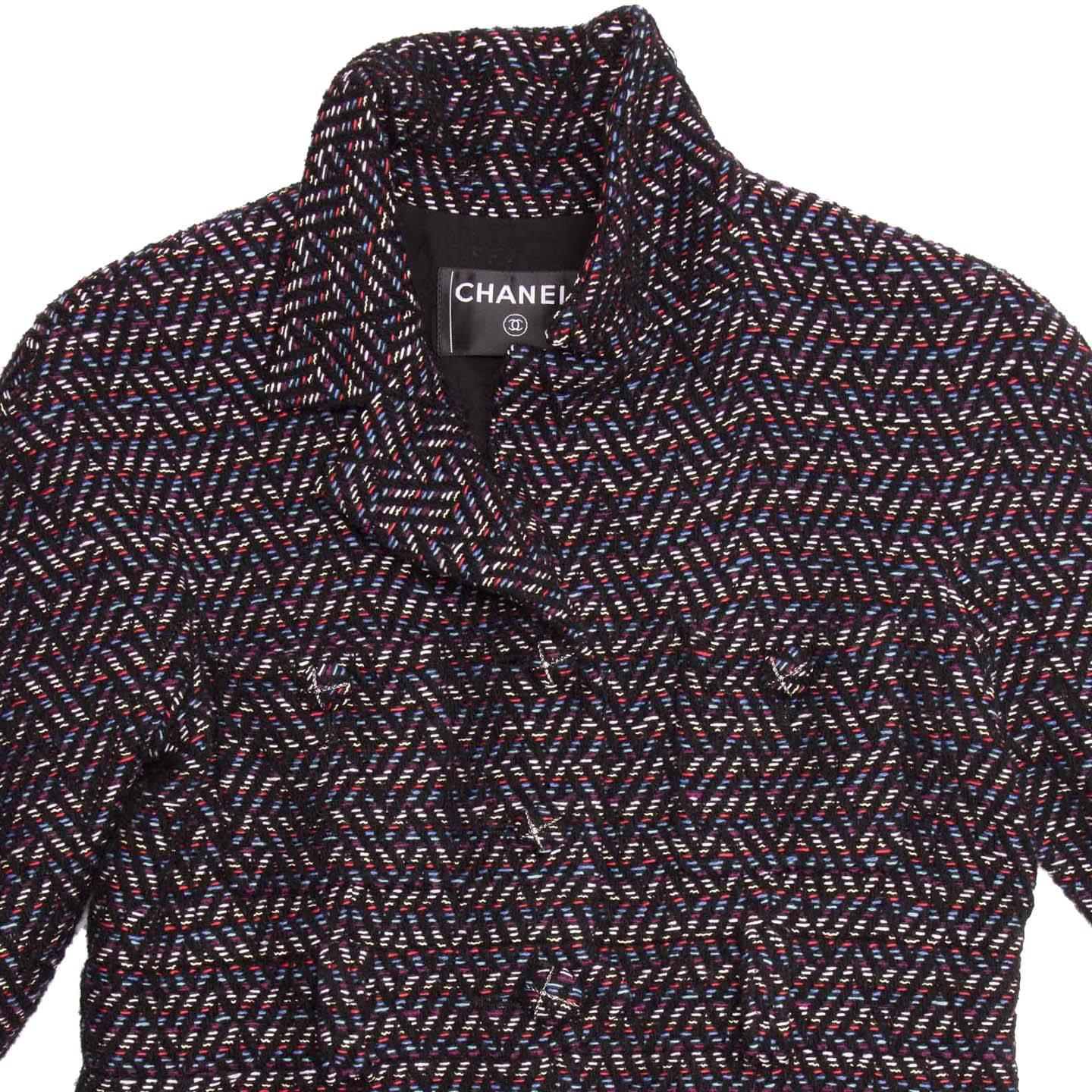 Women's Chanel Multicolor Herringbone Belted Tweed Coat For Sale