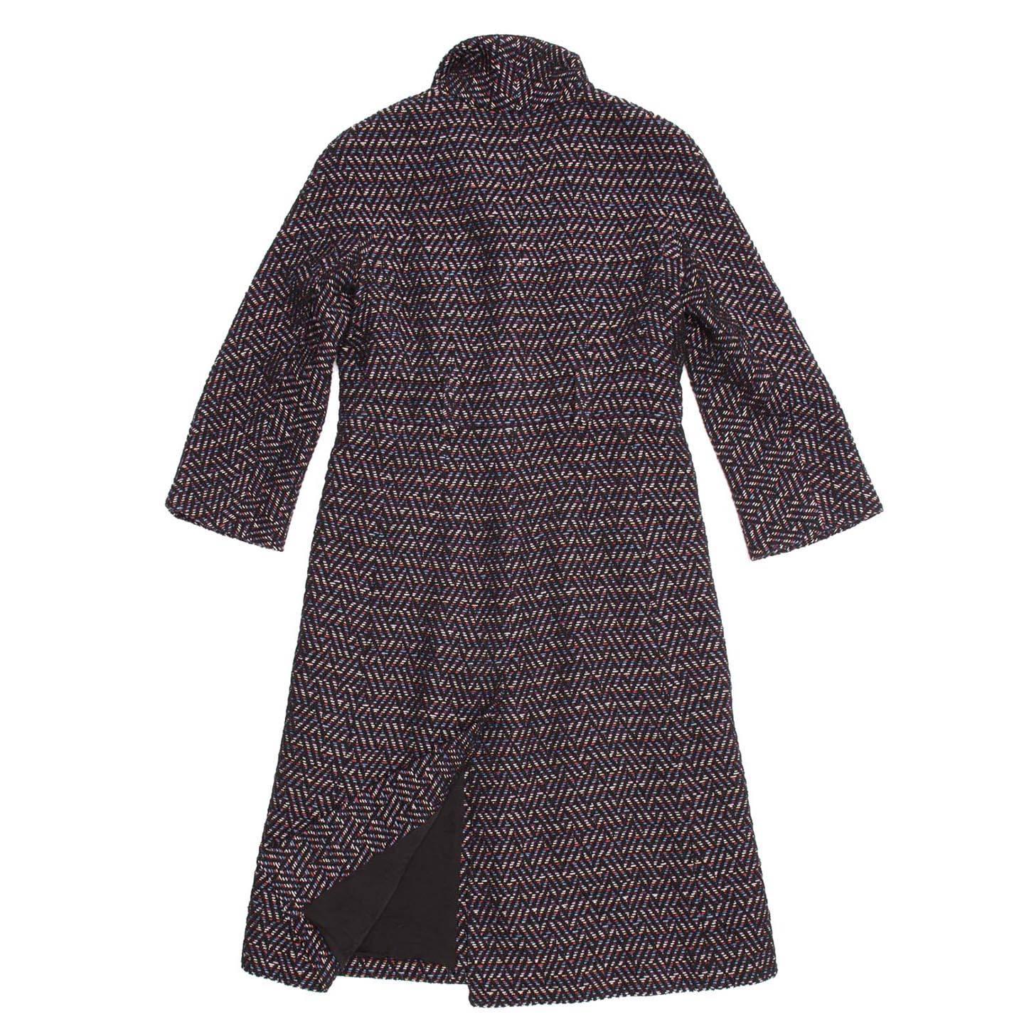 Chanel Multicolor Herringbone Belted Tweed Coat In Excellent Condition For Sale In Brooklyn, NY