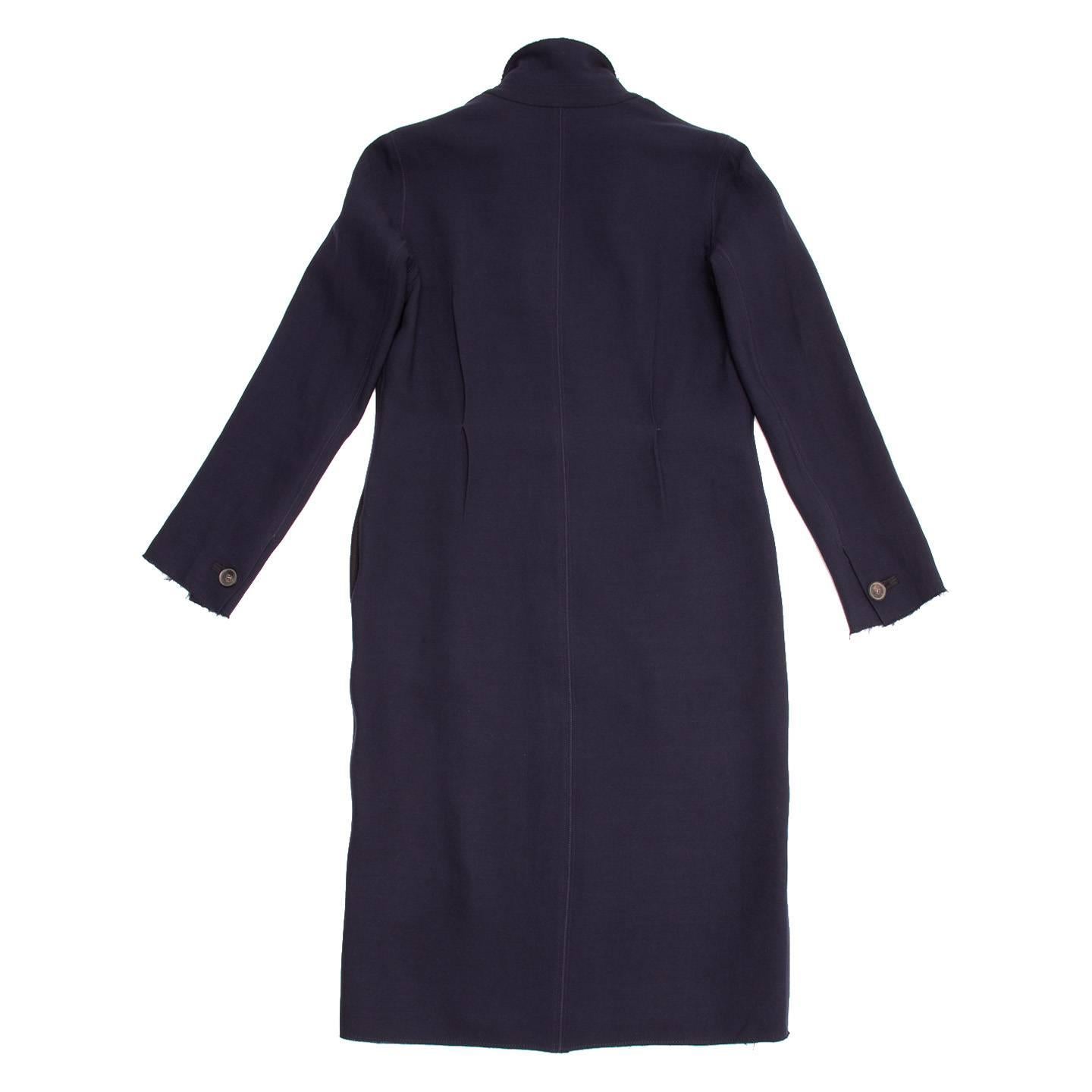 Lanvin Navy Wool Long Coat In Excellent Condition For Sale In Brooklyn, NY