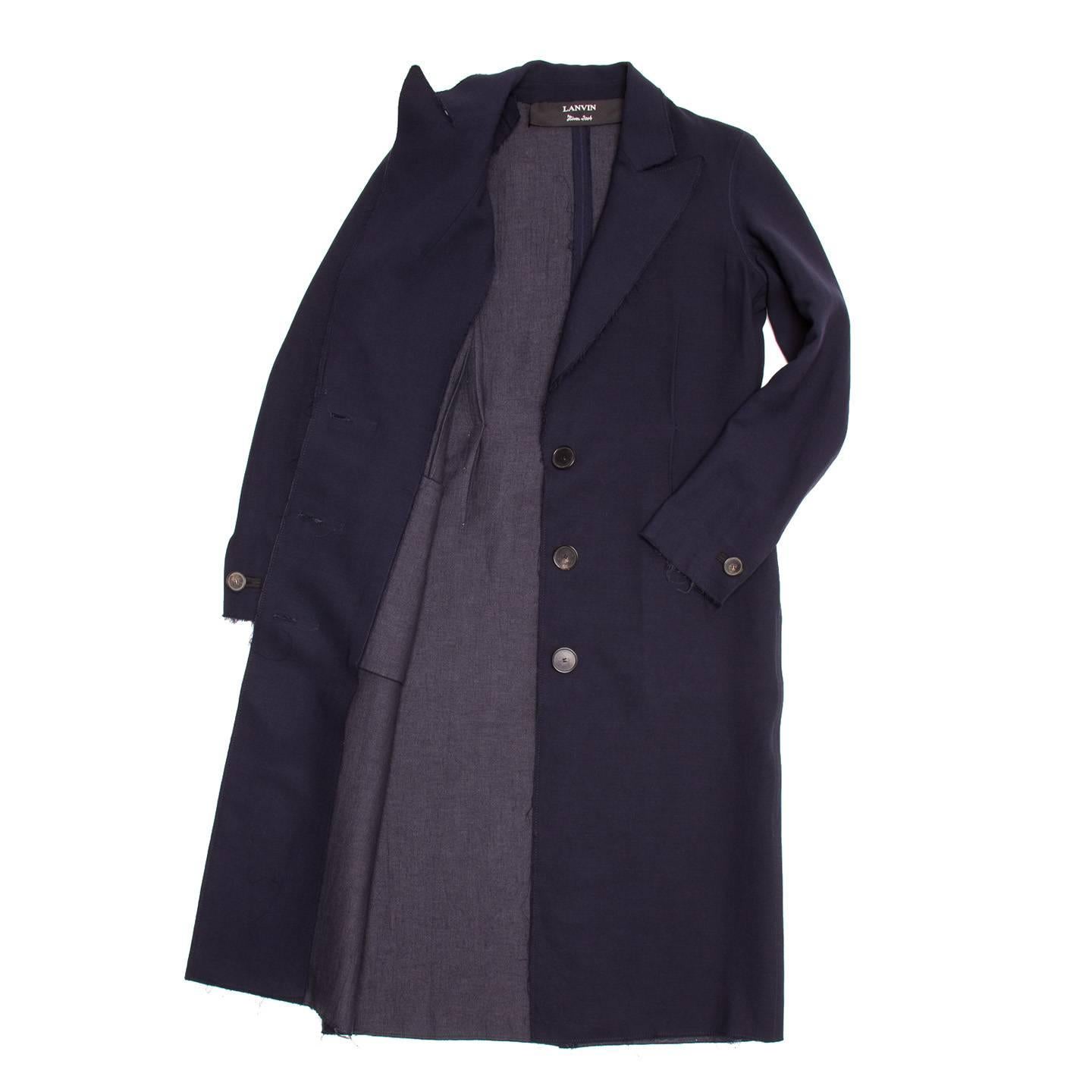 Black Lanvin Navy Wool Long Coat For Sale