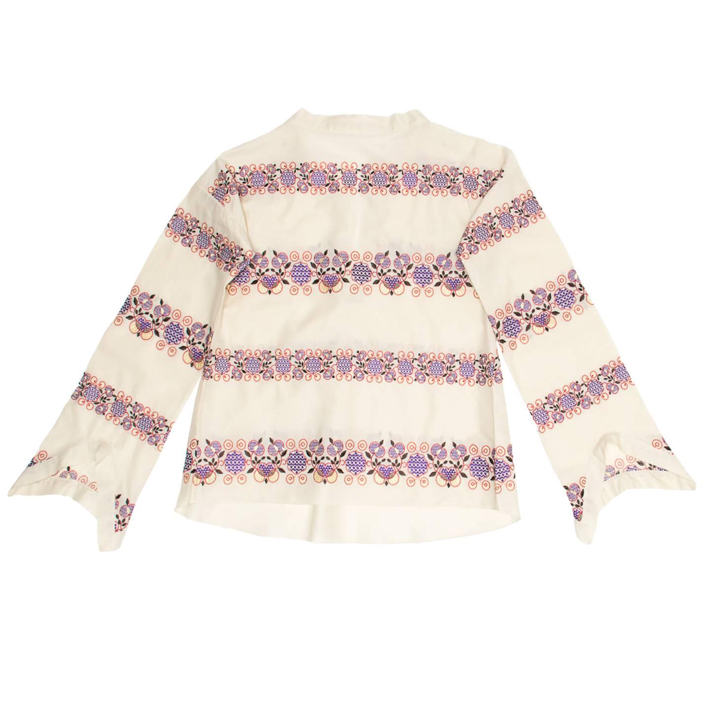 White Marni Multicolor Floral Embroideries Tunic For Sale
