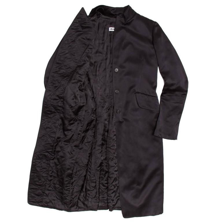 Jil Sander Black Silk Satin Coat For Sale at 1stDibs