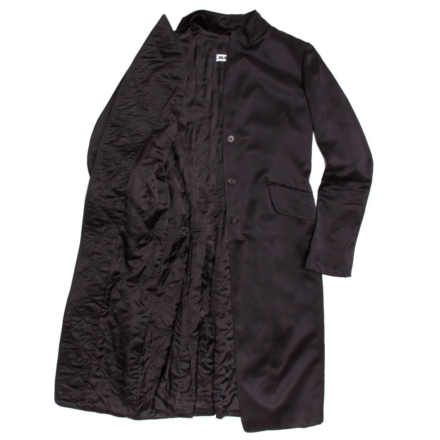 Jil Sander Black Silk Satin Coat In New Condition For Sale In Brooklyn, NY