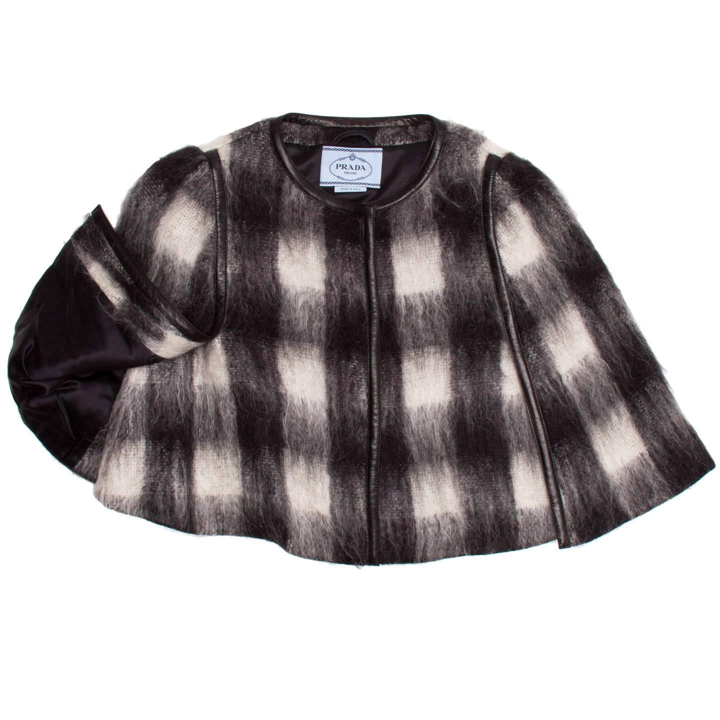 Prada Black & White Mohair Caplet In Excellent Condition For Sale In Brooklyn, NY