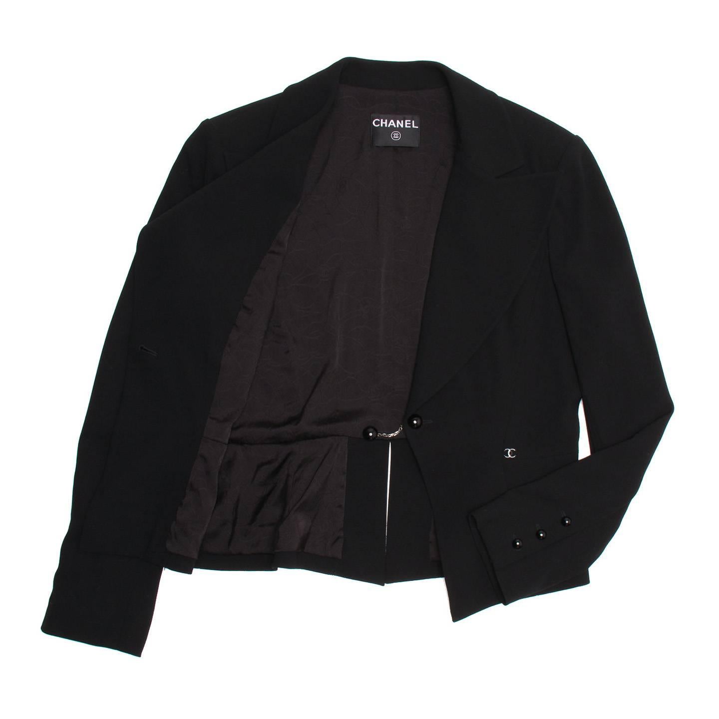 Chanel Black Wool Short Blazer with Peplum Detail In Excellent Condition In Brooklyn, NY