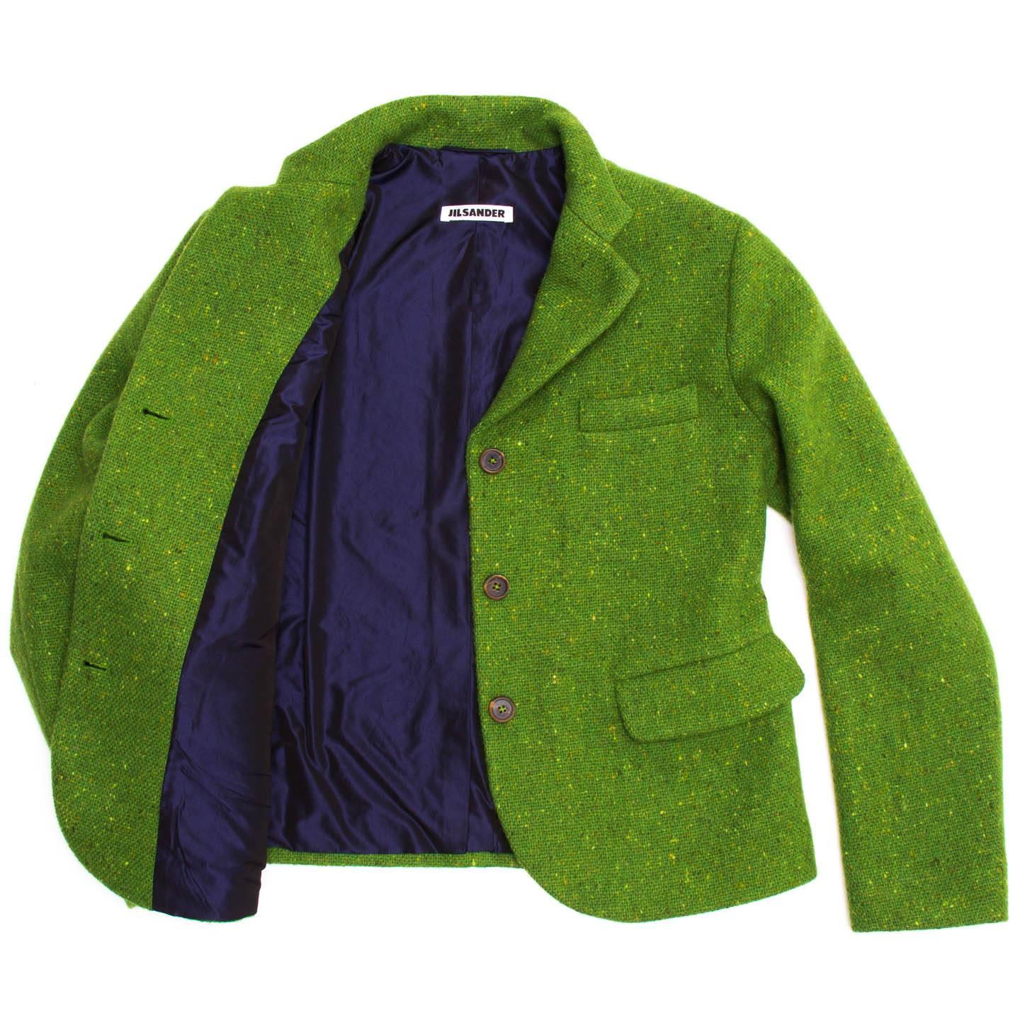 Jil Sander Green Wool Tweed Blazer In New Condition For Sale In Brooklyn, NY