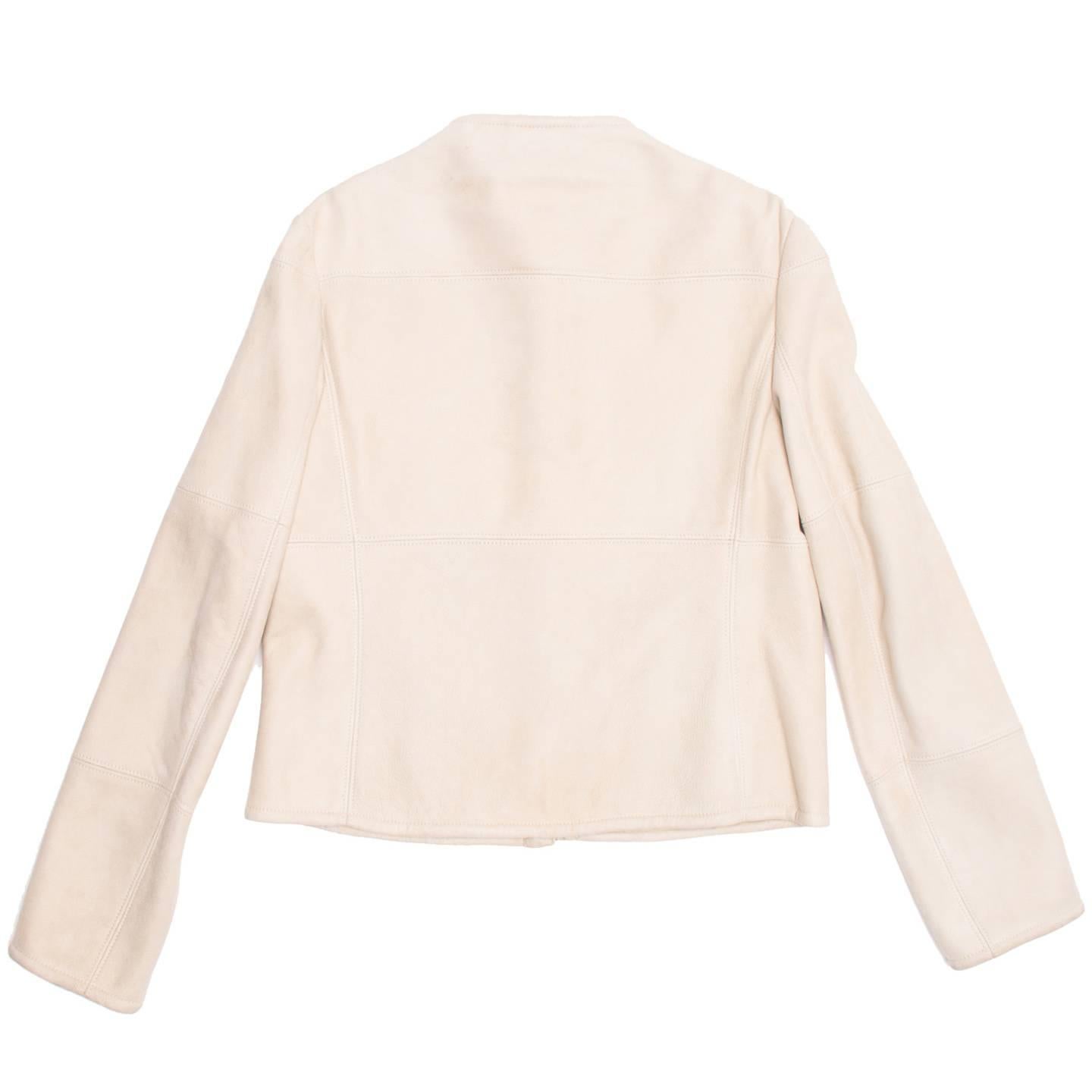 Beige Jil Sander Cream Shearling Racer Jacket For Sale