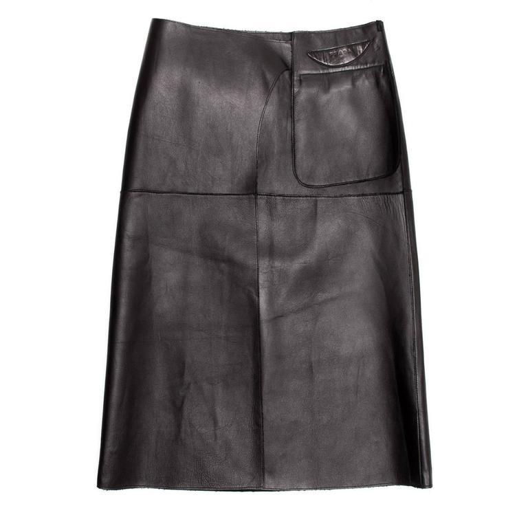 Prada Black Reversible Leather and Camel Skirt For Sale at 1stDibs