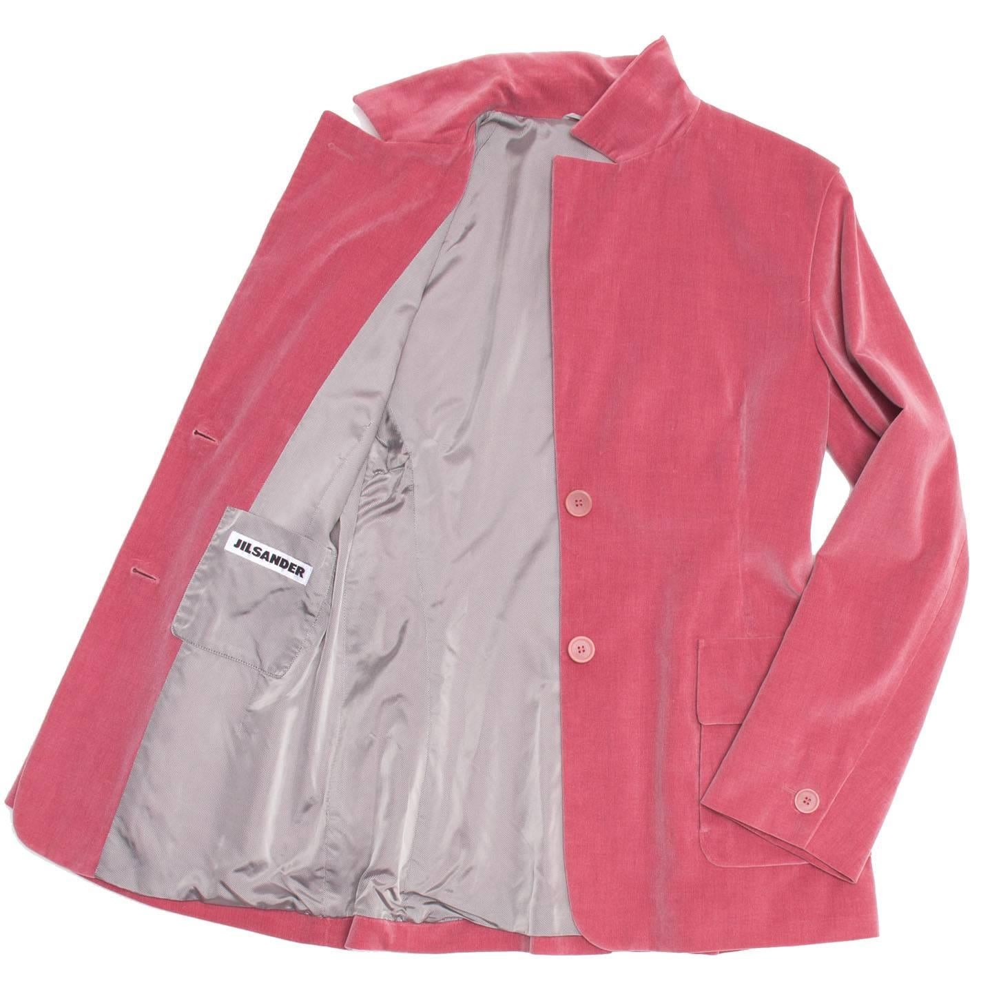 Jil Sander Pink Velvet Blazer In Excellent Condition For Sale In Brooklyn, NY