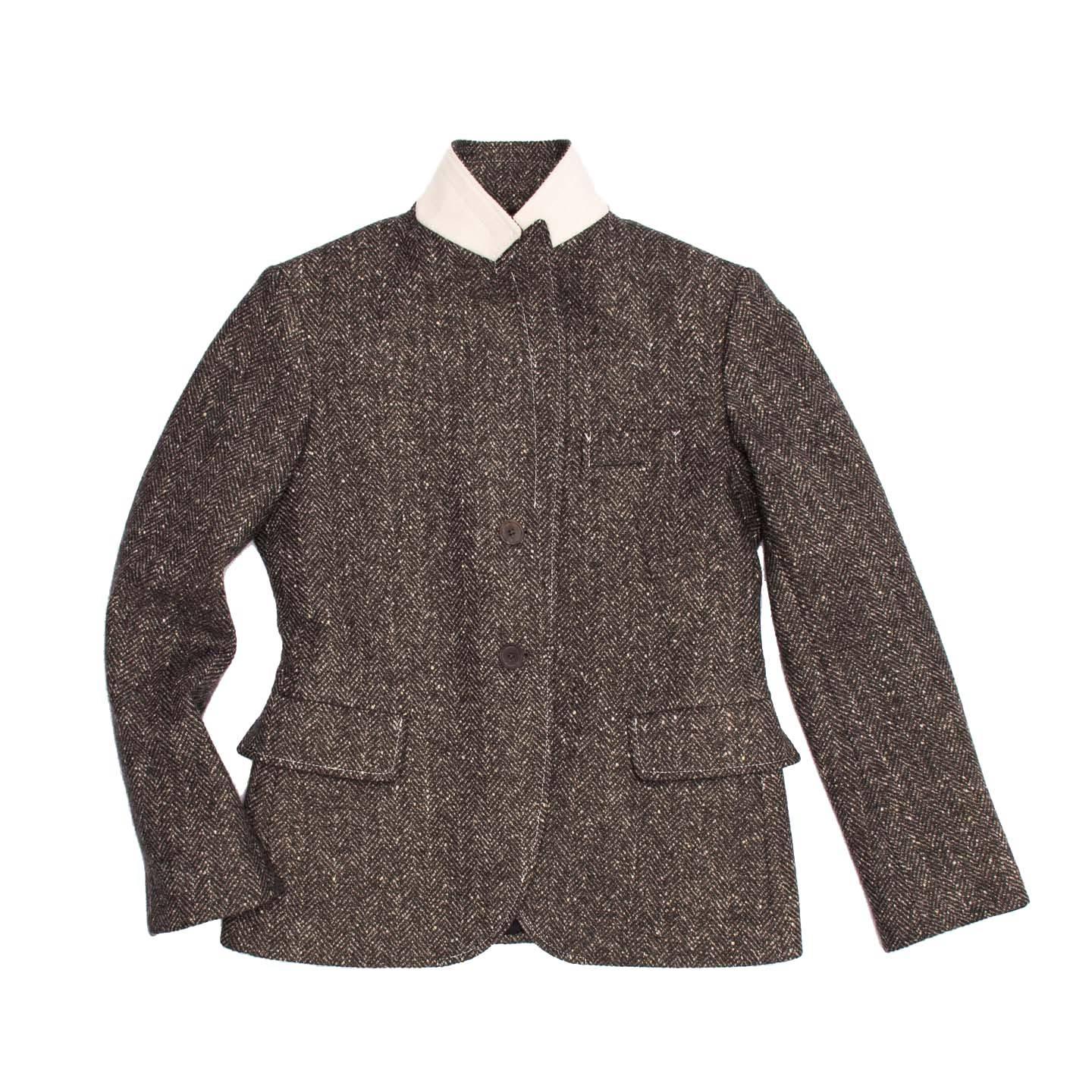 Gray Jil Sander Brown Grey Herringbone Blazer For Sale