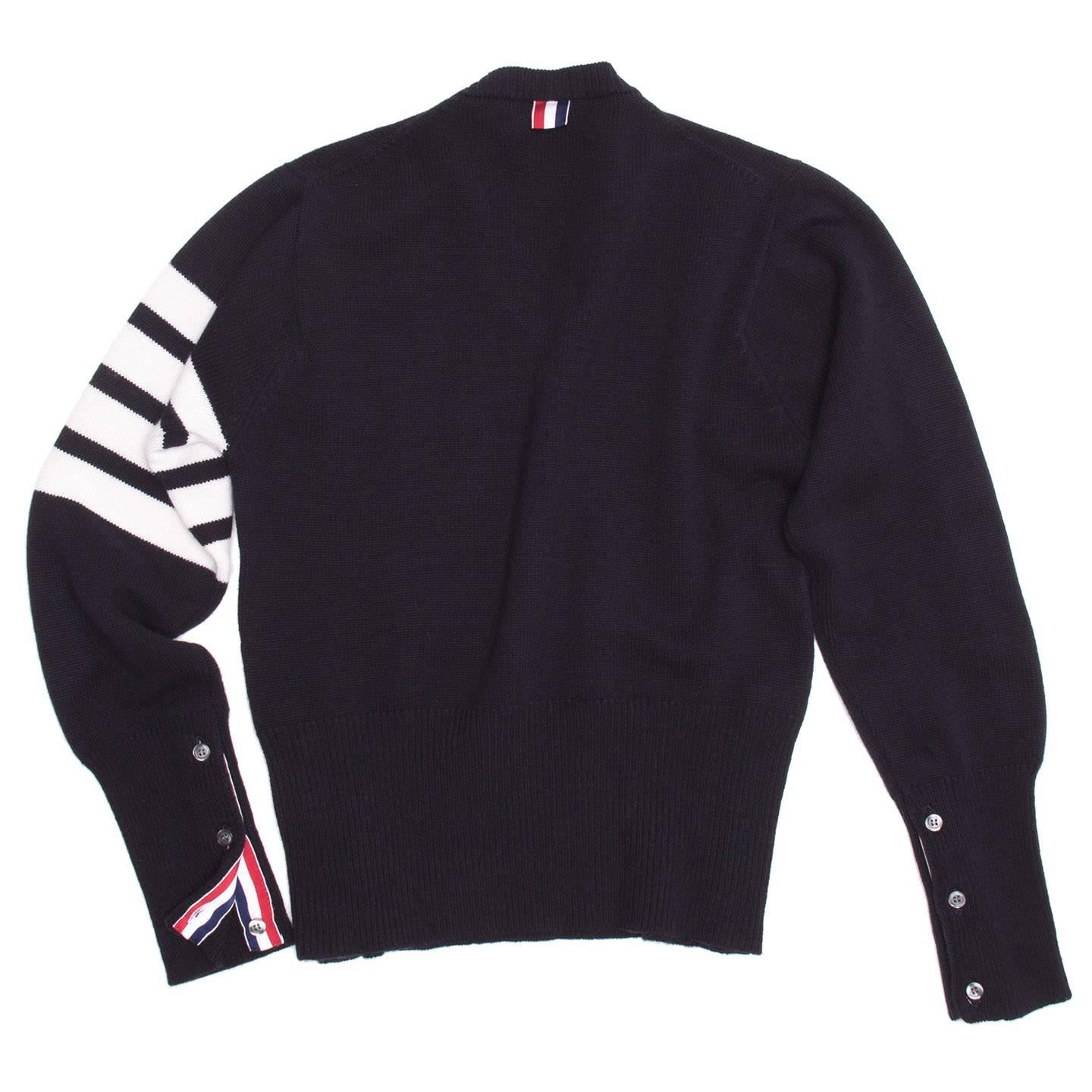 Black Thom Browne Navy Cashmere V-Neck Pullover For Sale