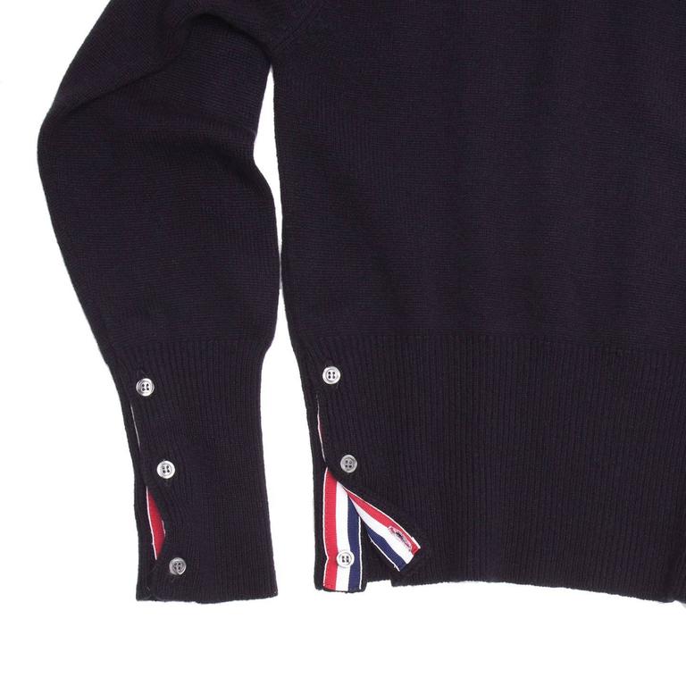 Thom Browne Navy Cashmere V-Neck Pullover For Sale at 1stdibs