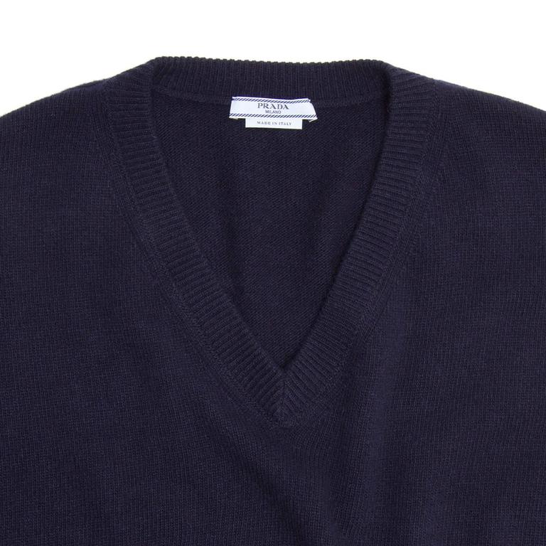 Prada Navy Blue V-Neck Knit Top For Sale at 1stDibs