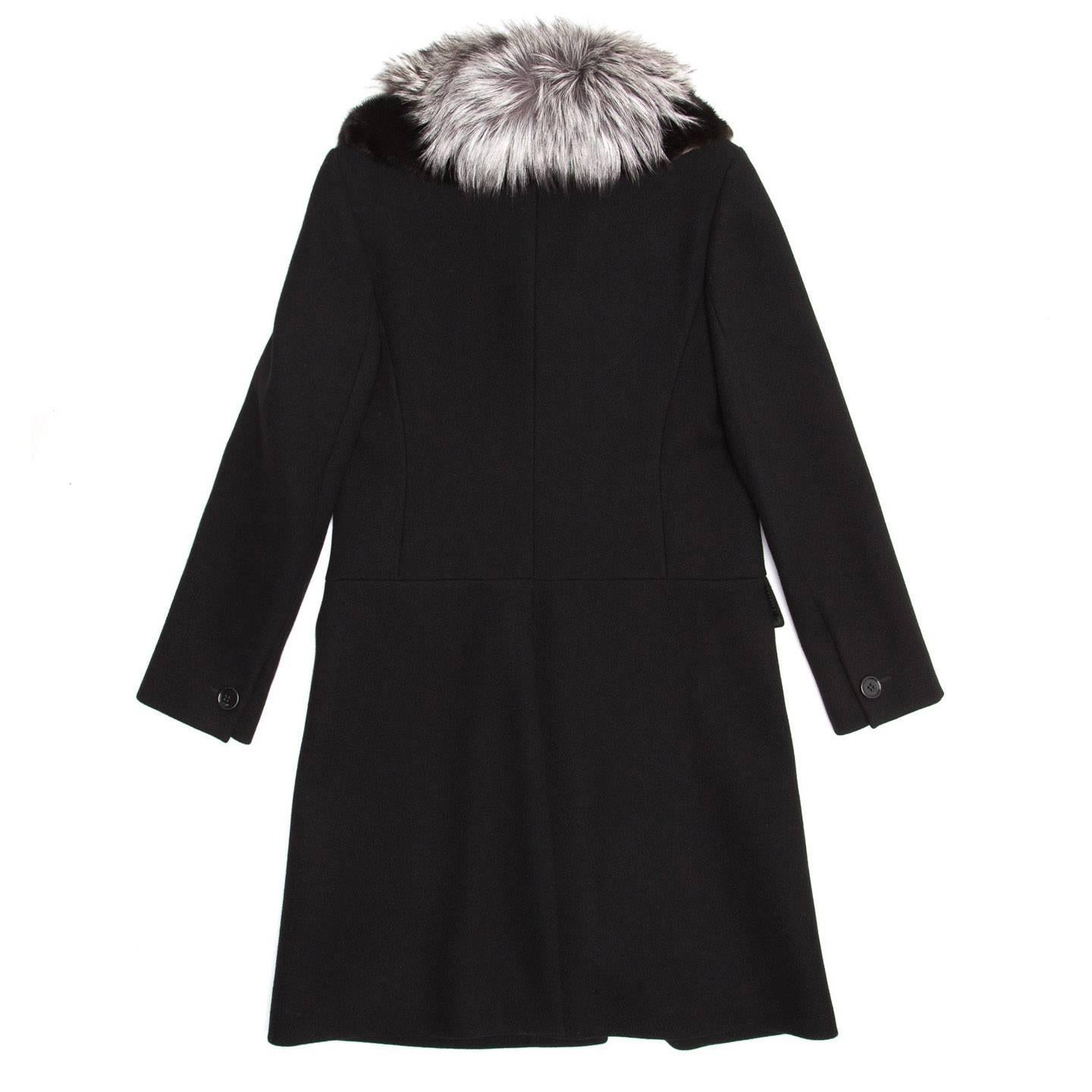 Women's Prada Black Wool & Fur Collar Coat For Sale