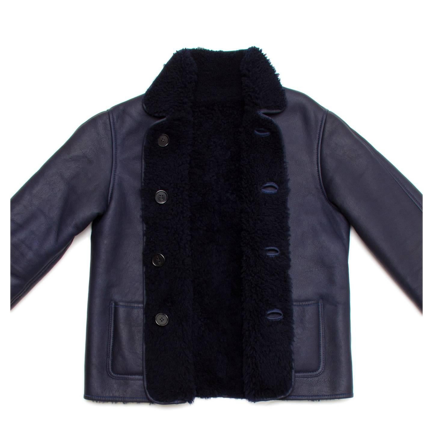 Celine Dark Blue Reversible Lambskin Coat In Excellent Condition In Brooklyn, NY