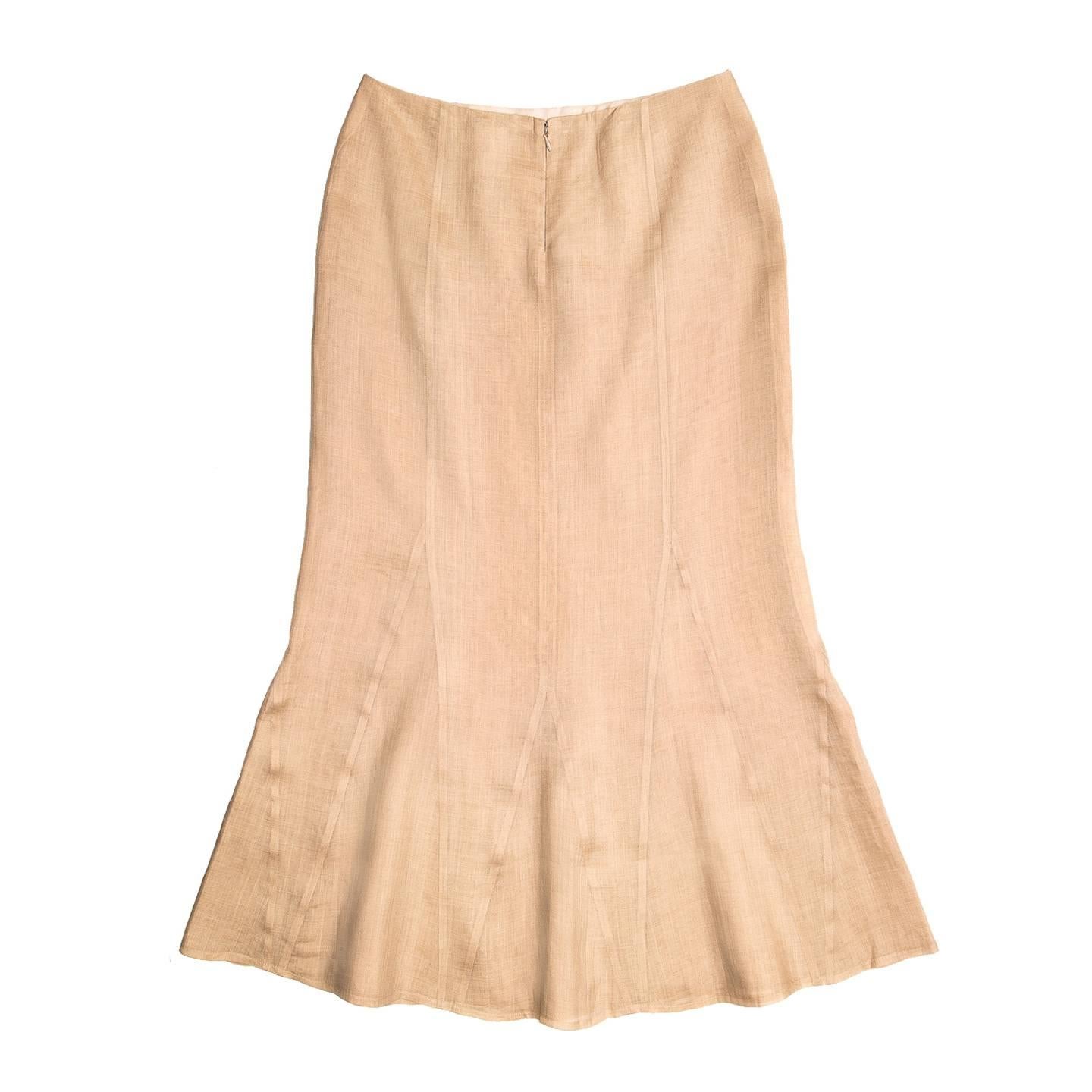 Beige Chanel Tan Ramie Trumpet Style Skirt For Sale