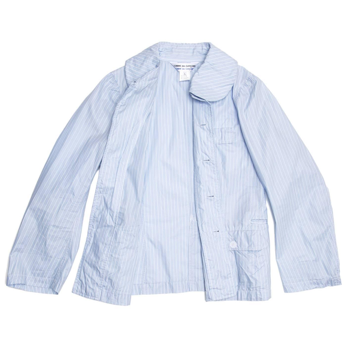 Comme des Garçons Blue & White Striped Slicker Jacket In Excellent Condition For Sale In Brooklyn, NY