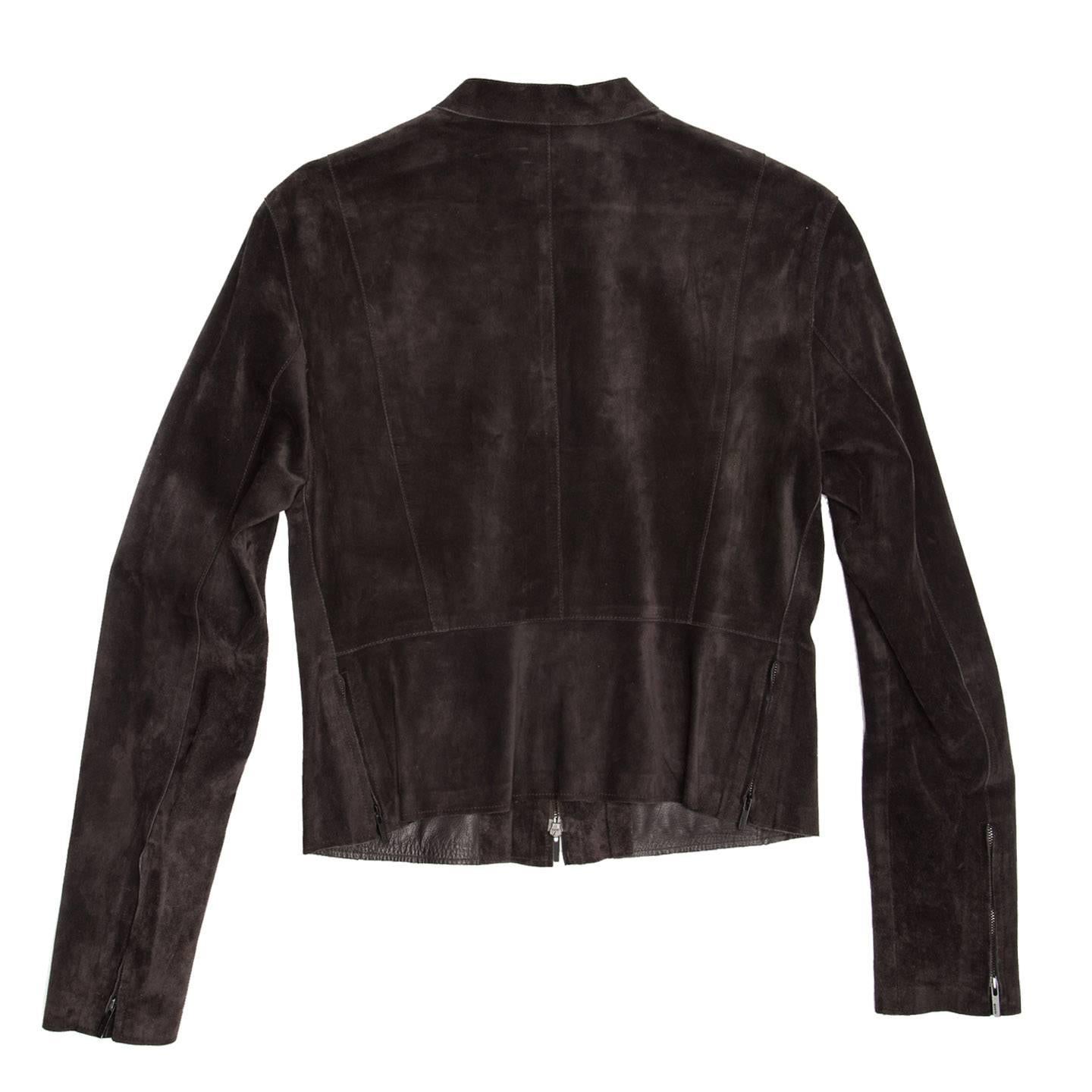 Black Gucci Brown Suede Cropped Jacket For Sale