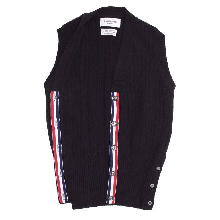 Thom Browne Navy Blue Cashmere Cable Vest For Sale at 1stDibs | thom ...