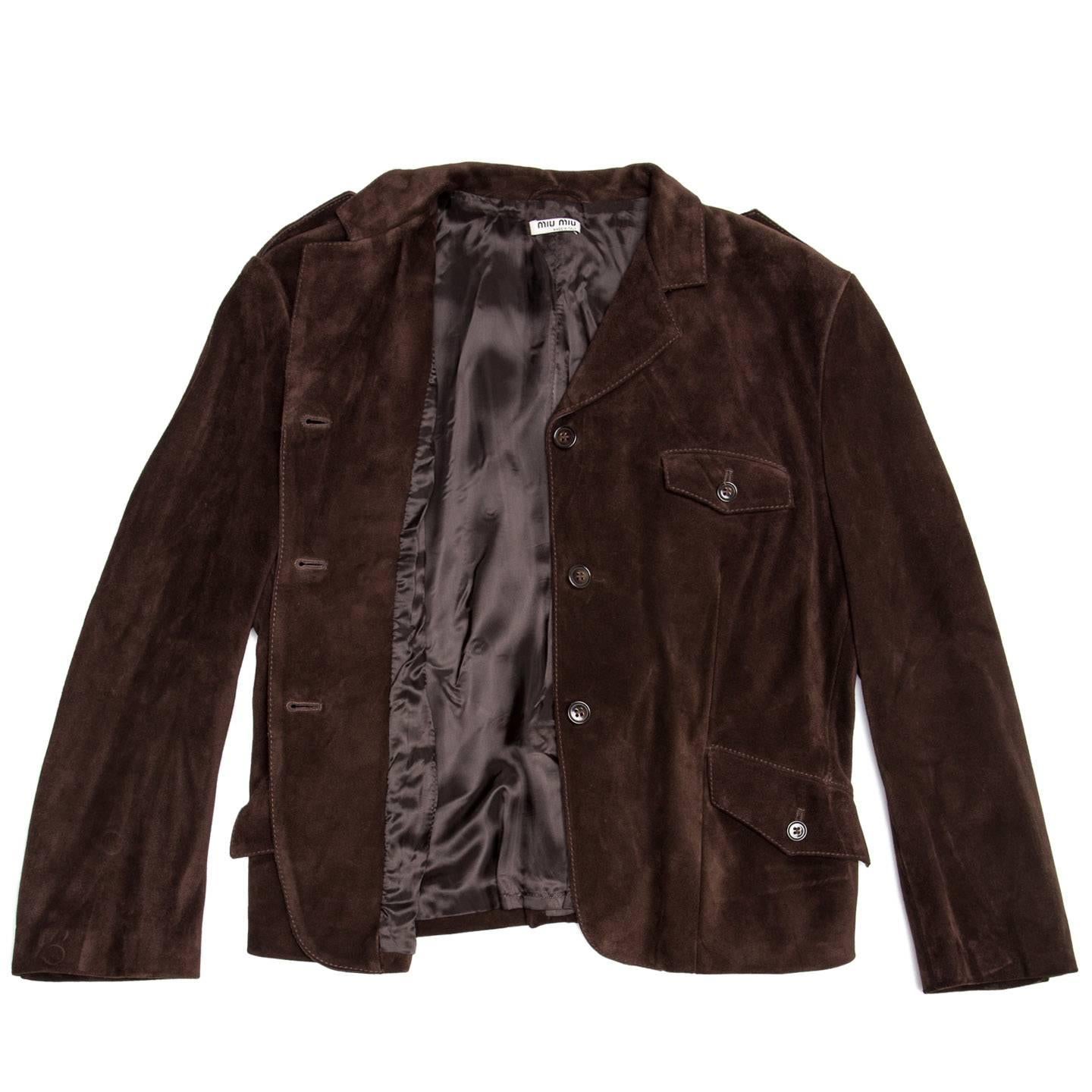 Black Miu Miu Brown Suede Cropped Jacket For Sale
