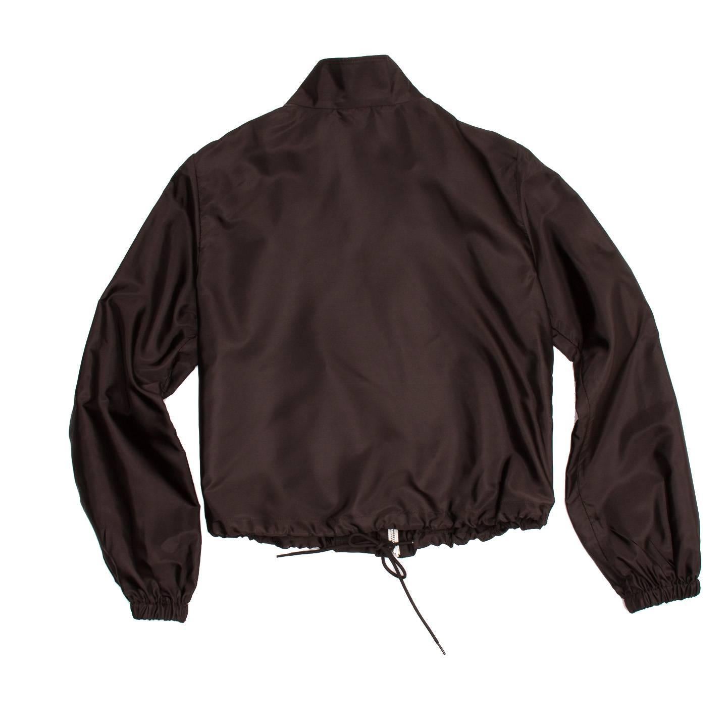 Black Prada Brown Silk Windbreaker Jacket For Sale