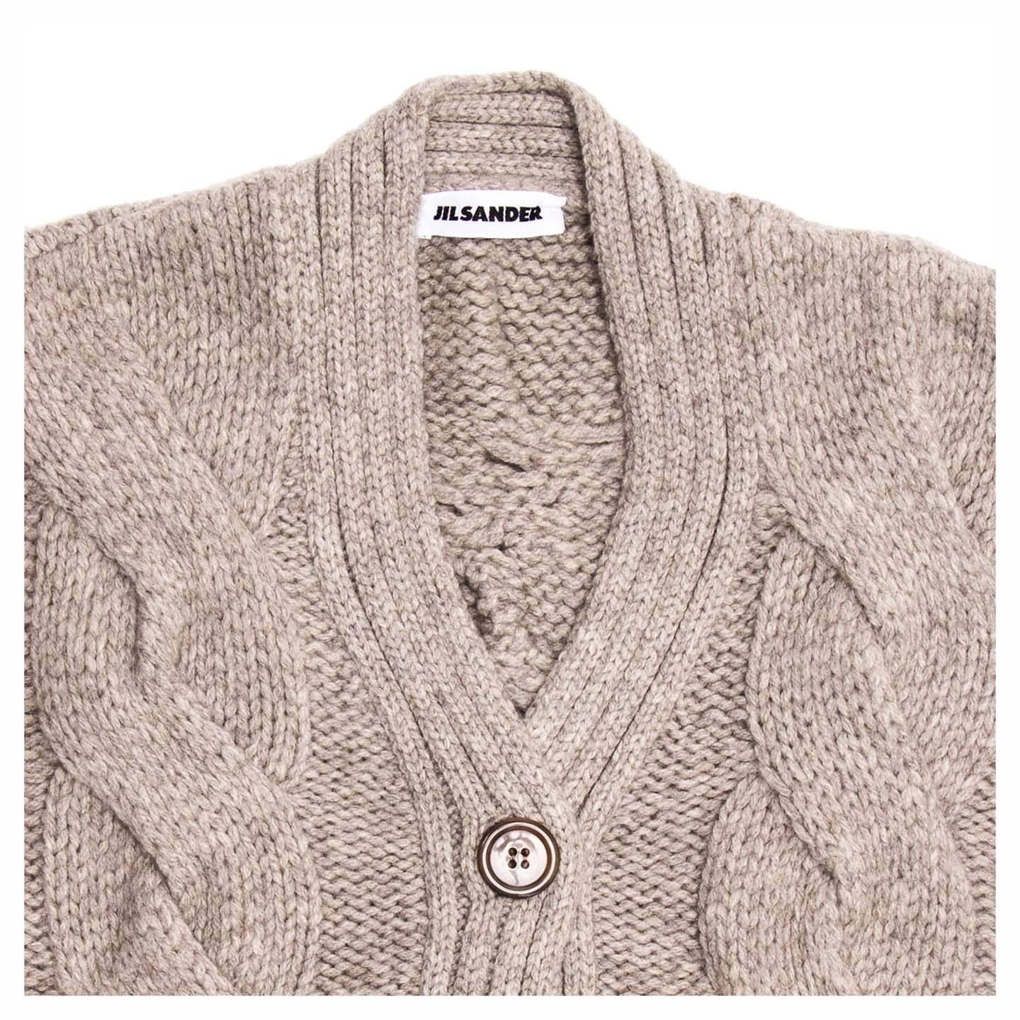 Brown Jil Sander Taupe Cropped Cardigan For Sale