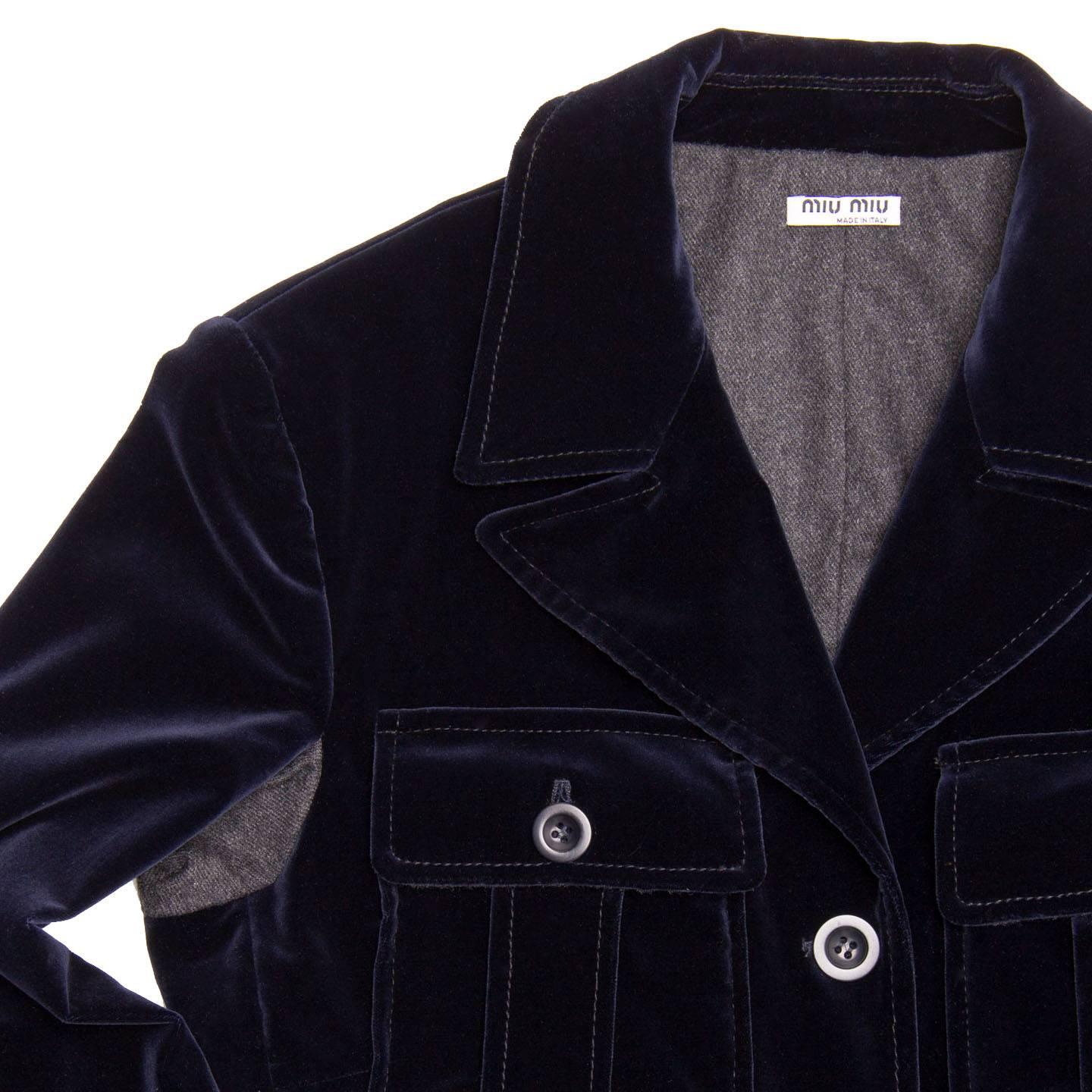 Black Miu Miu Midnight Blue Velvet Jacket For Sale