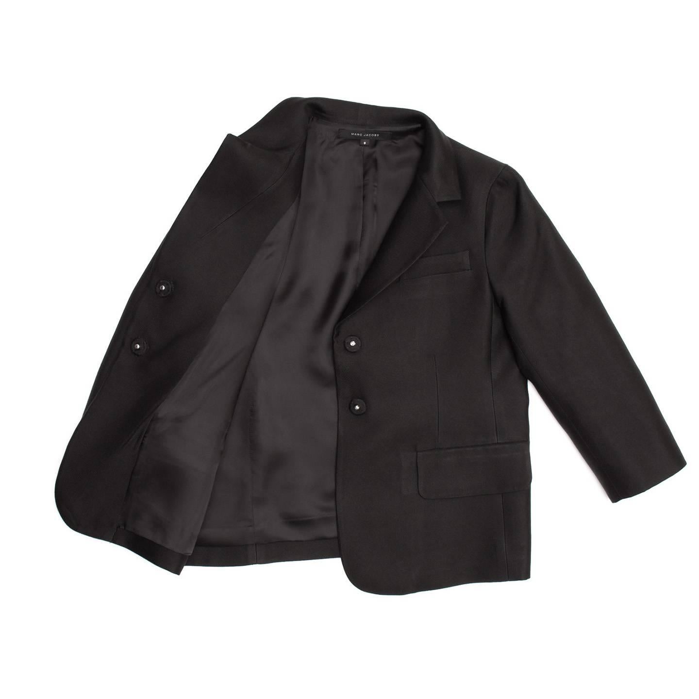 Marc Jacobs Black Silk Shrunken Style Jacket In Excellent Condition For Sale In Brooklyn, NY