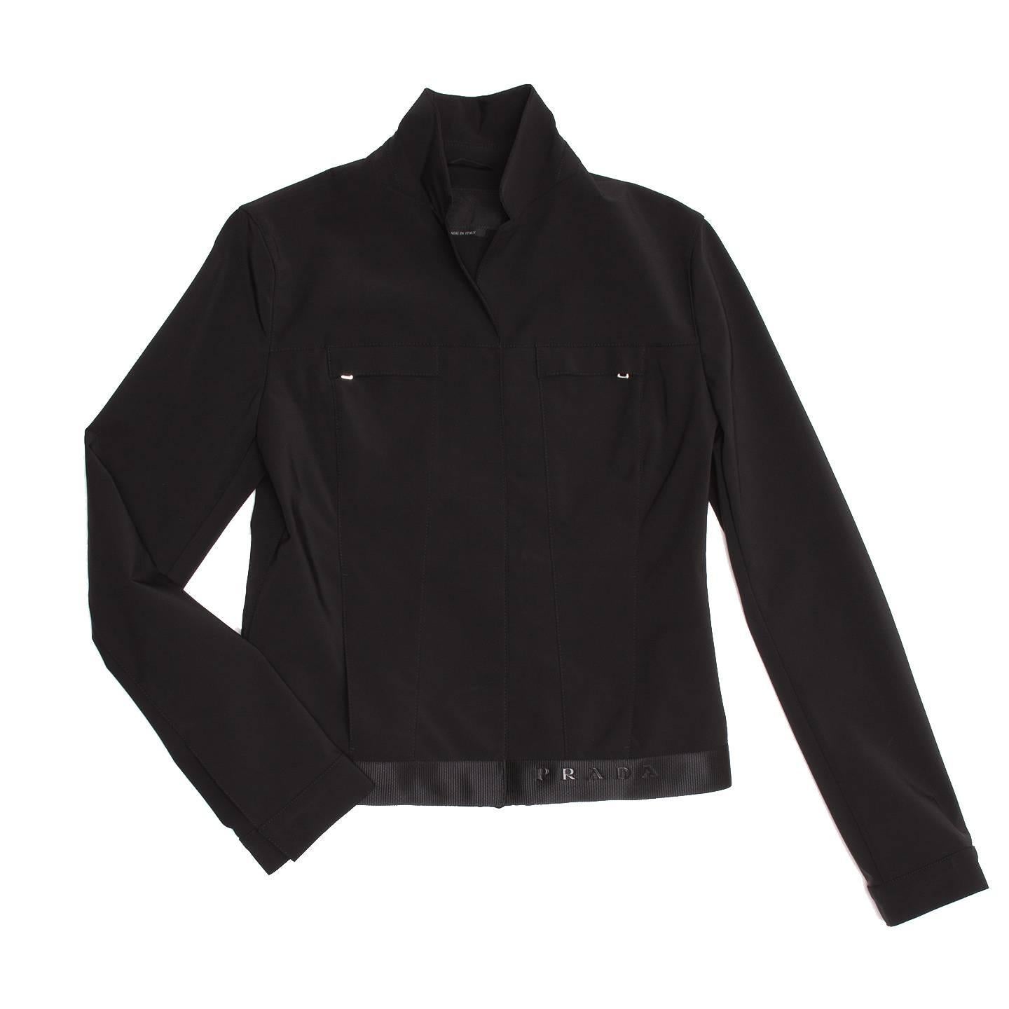 Prada Black Poly Nylon Jacket In Excellent Condition For Sale In Brooklyn, NY