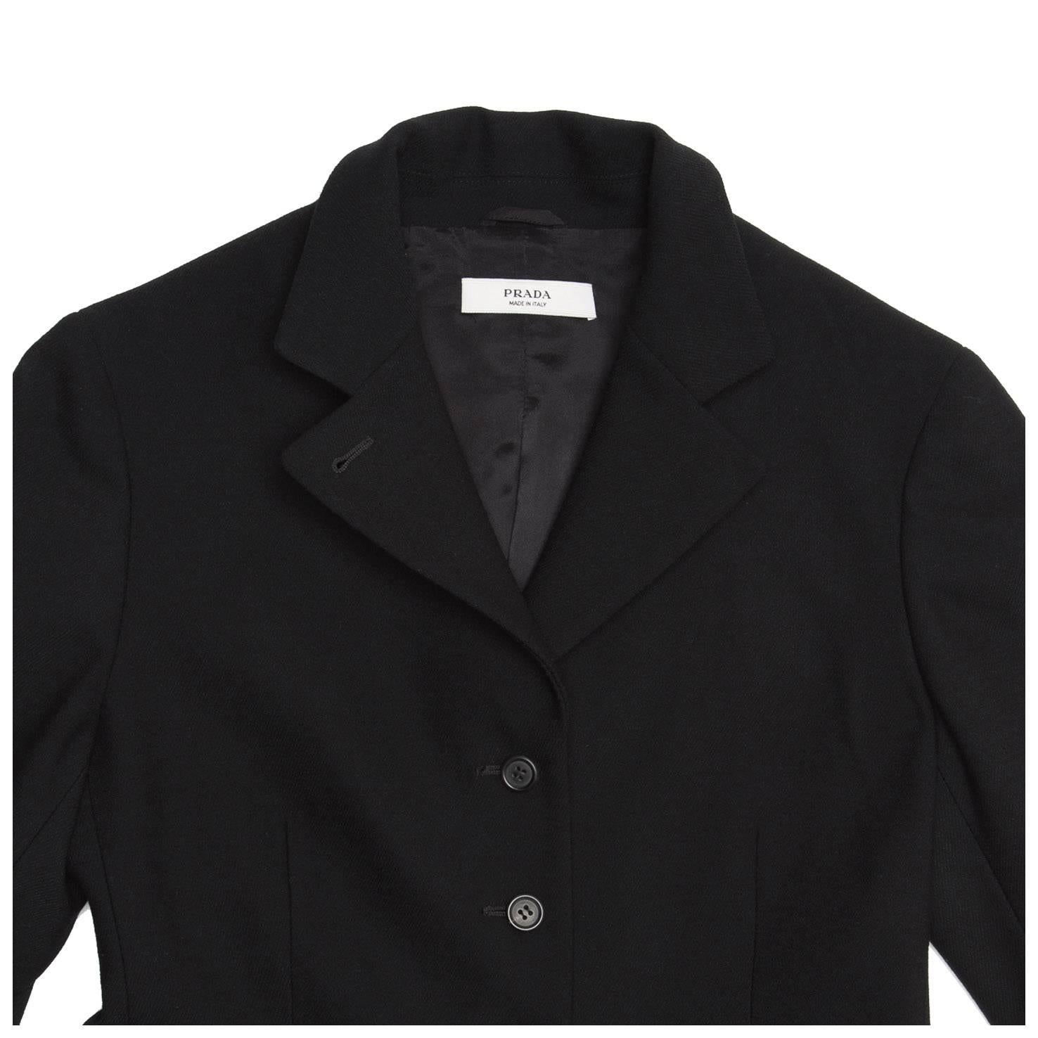 Prada Black Wool Riding Style Coat For Sale 1