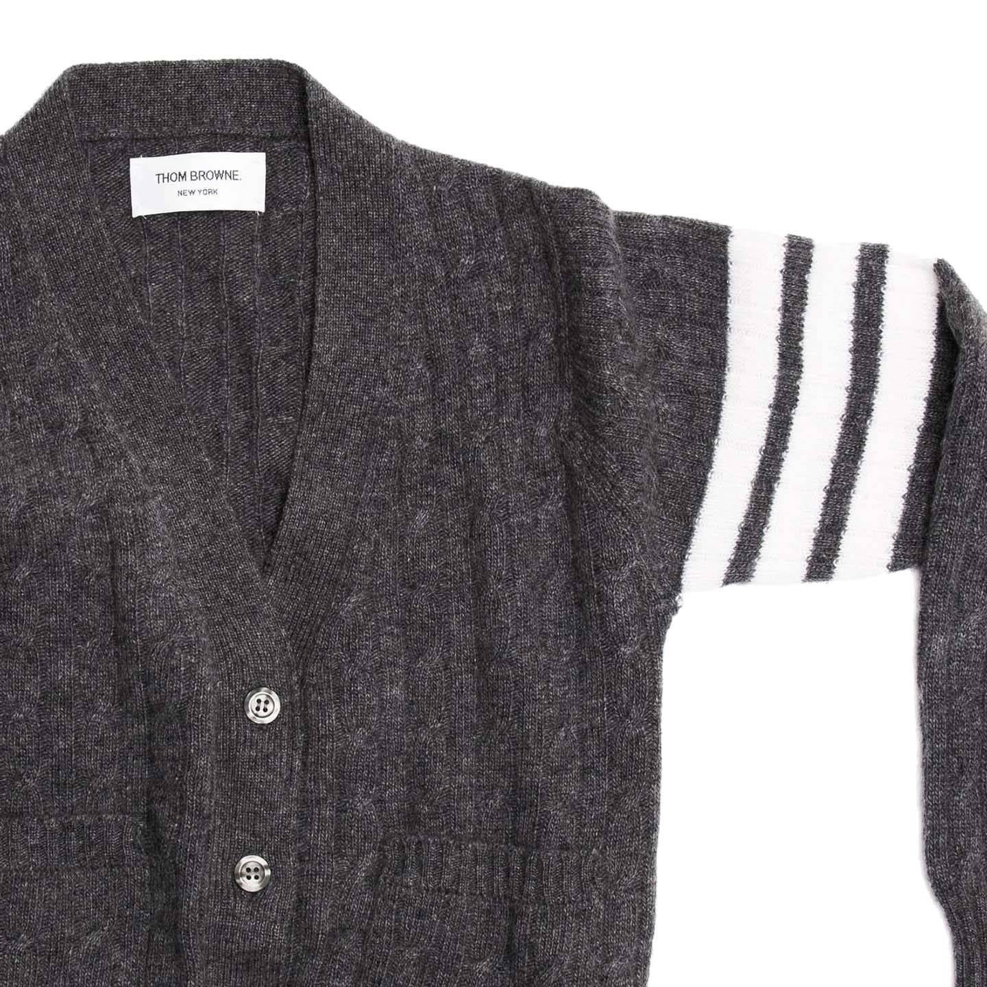 Thom Browne Dark Grey Cashmere Cardigan In Excellent Condition For Sale In Brooklyn, NY