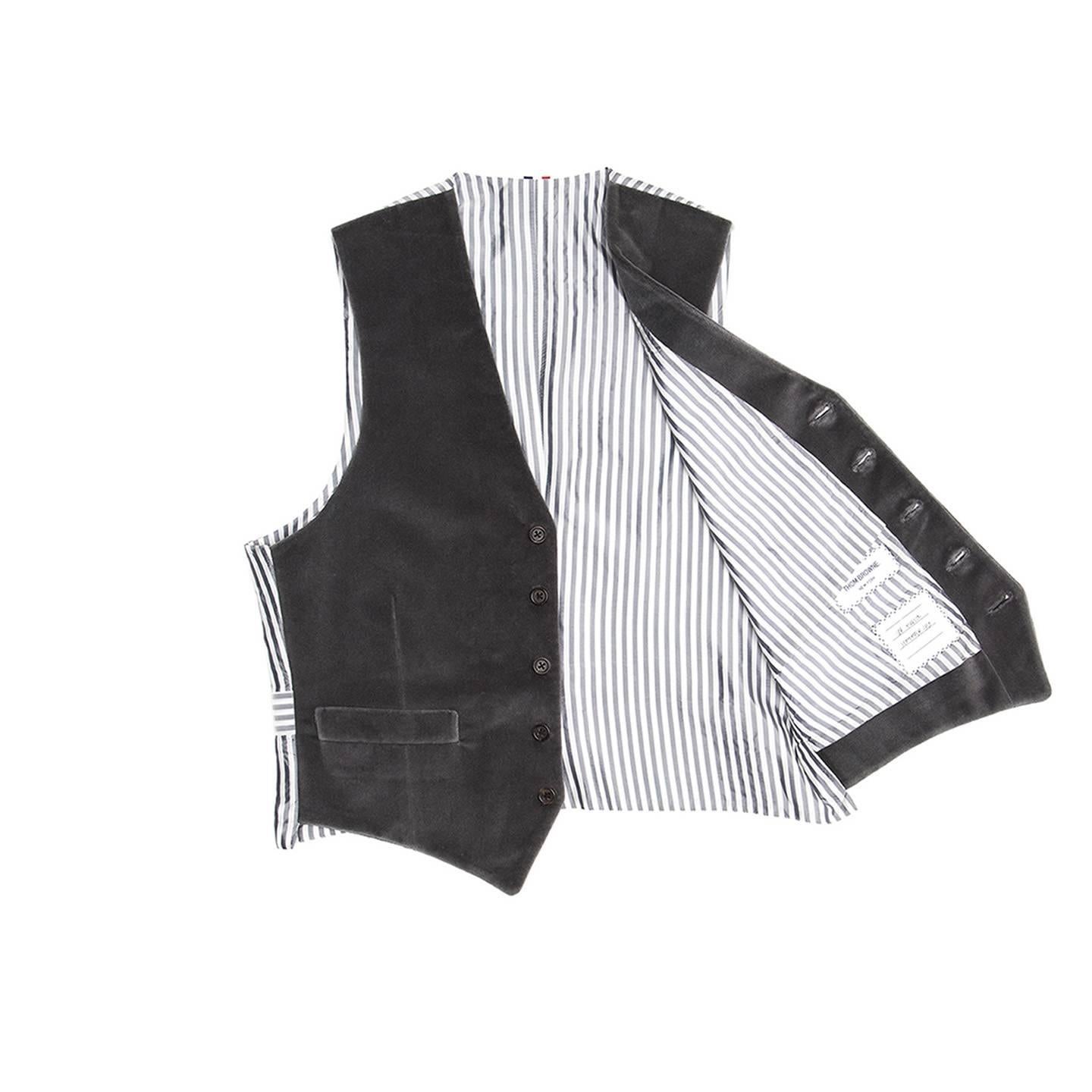Thom Browne Grey Velvet Vest In Excellent Condition For Sale In Brooklyn, NY