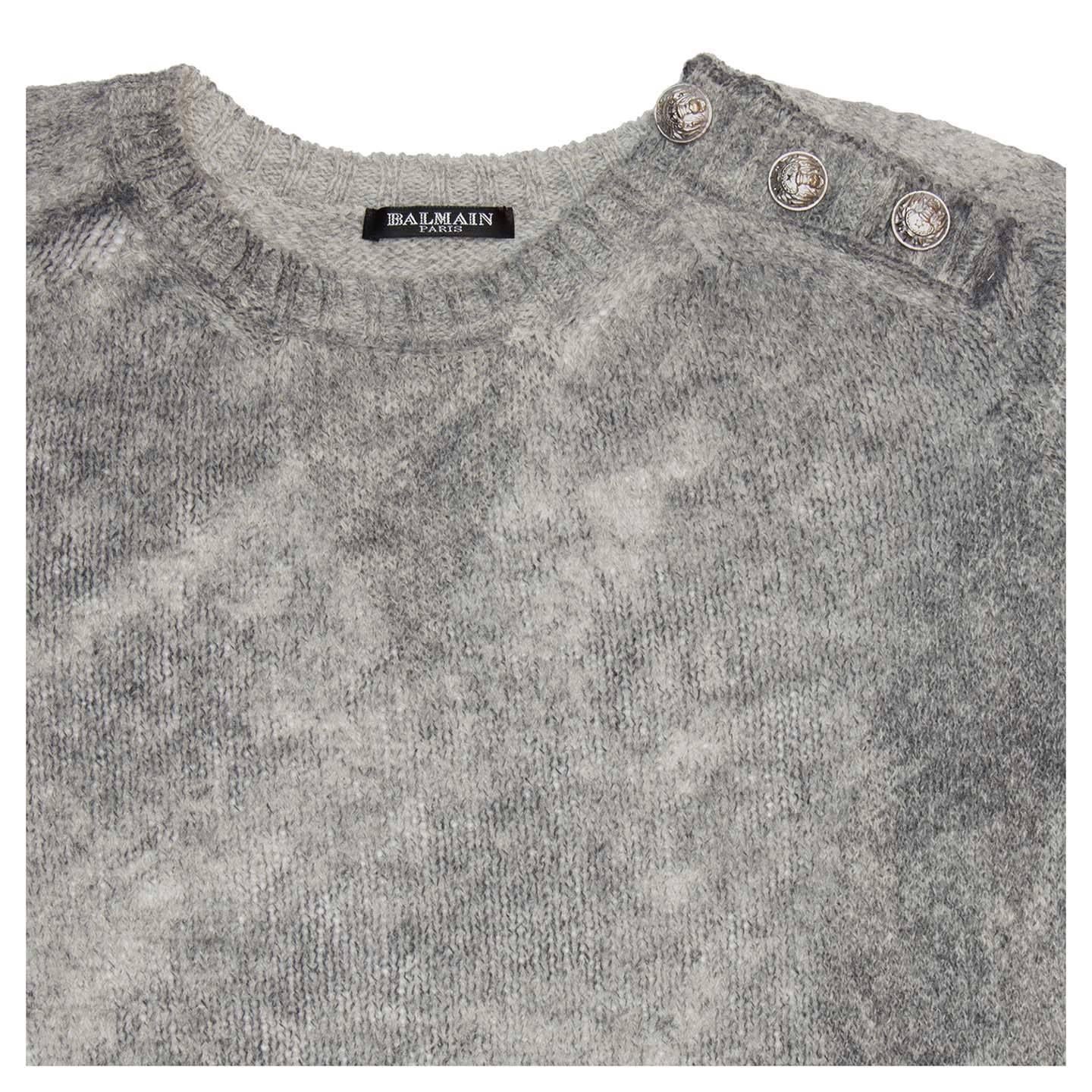 Gray Balmain Grey Spray Effect Wool Sweater For Sale