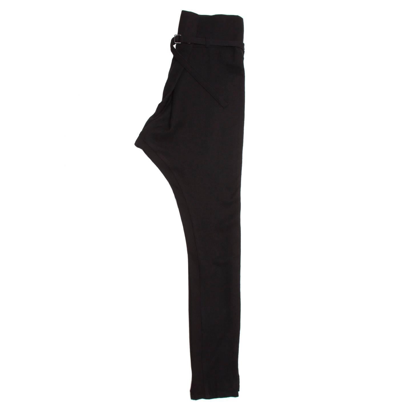 Ann Demeulemeester Black Wool Belted Pants In New Condition For Sale In Brooklyn, NY