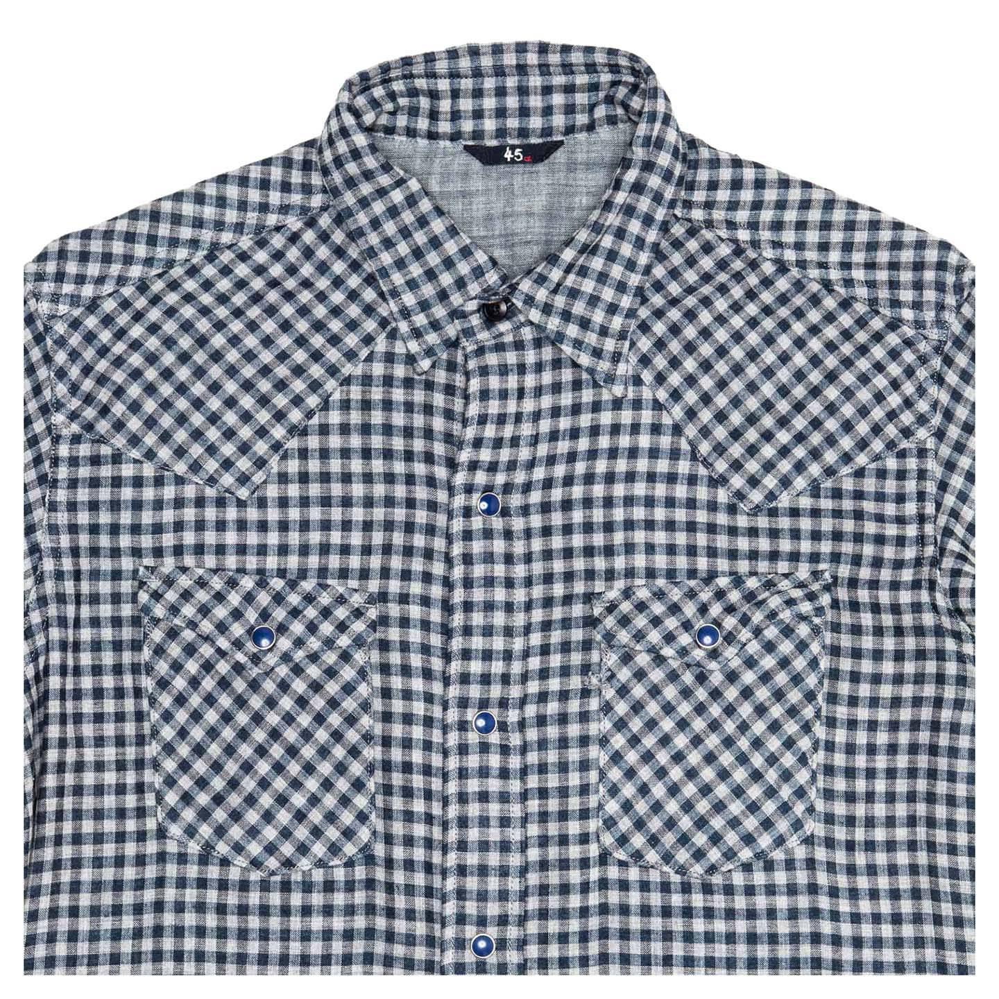Gray 45rpm Blue & Grey Checked Shirt For Man For Sale