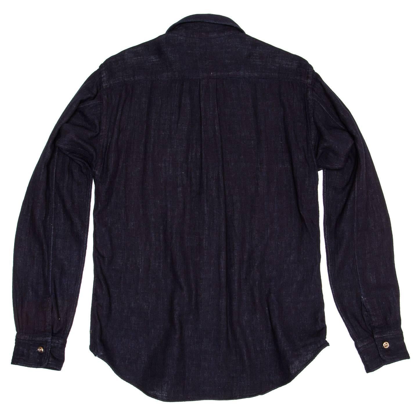 Black 45rpm Dark Blue Cotton Shirt For Man For Sale