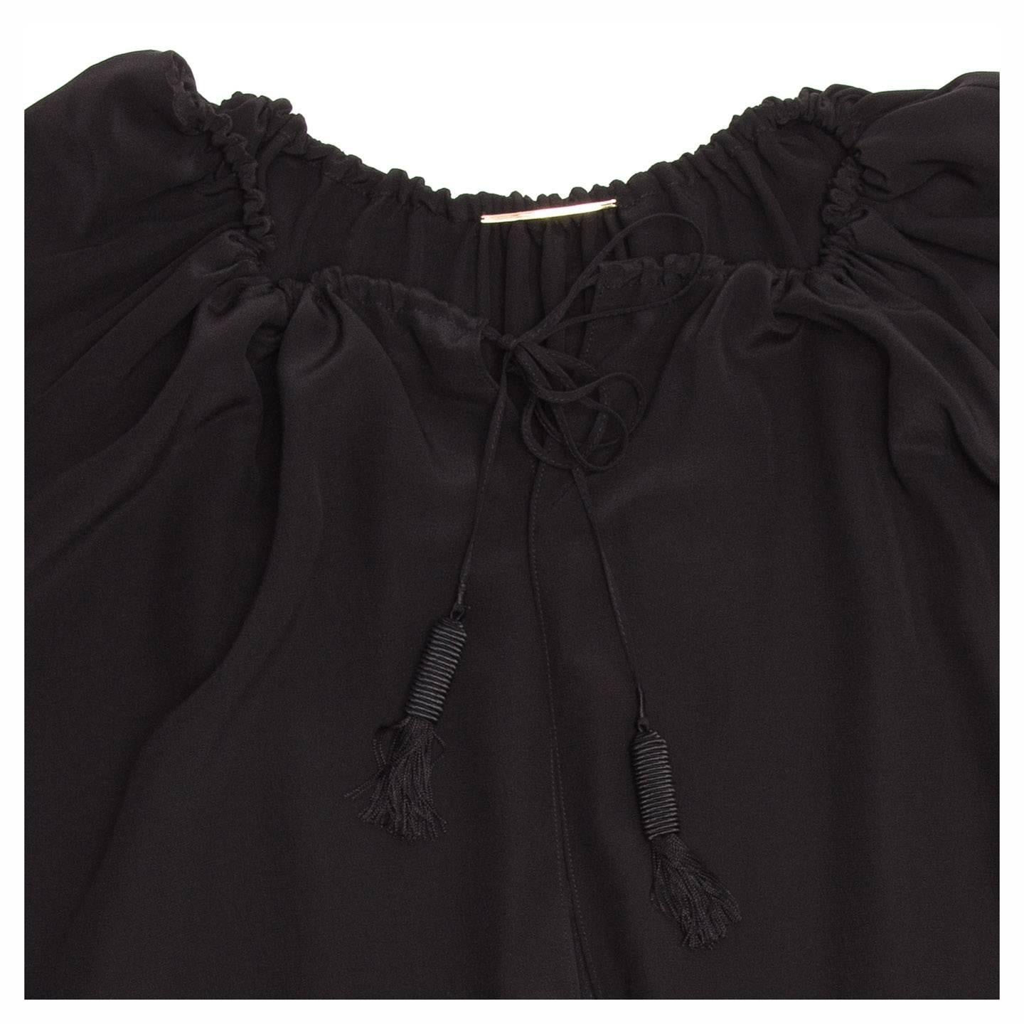 Women's Saint Laurent Black Silk Peasant Style Top For Sale