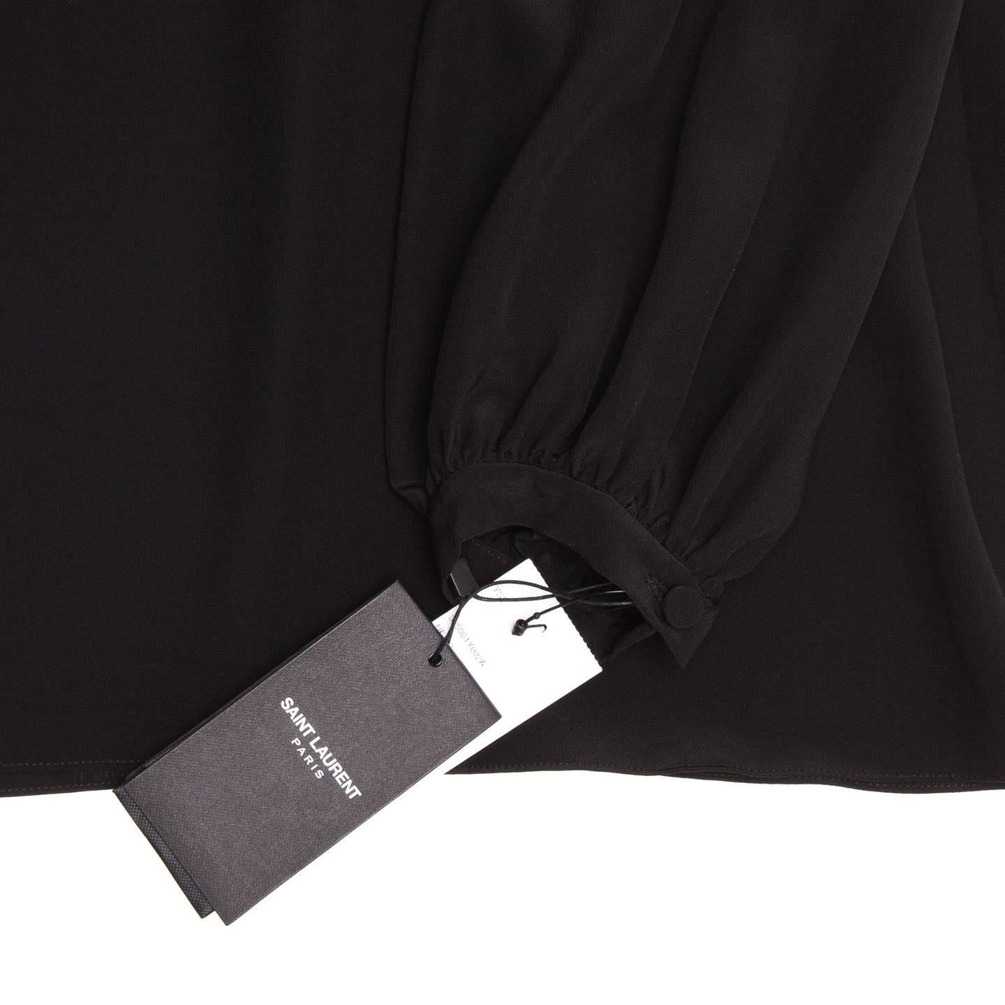 Saint Laurent Black Silk Peasant Style Top For Sale 1