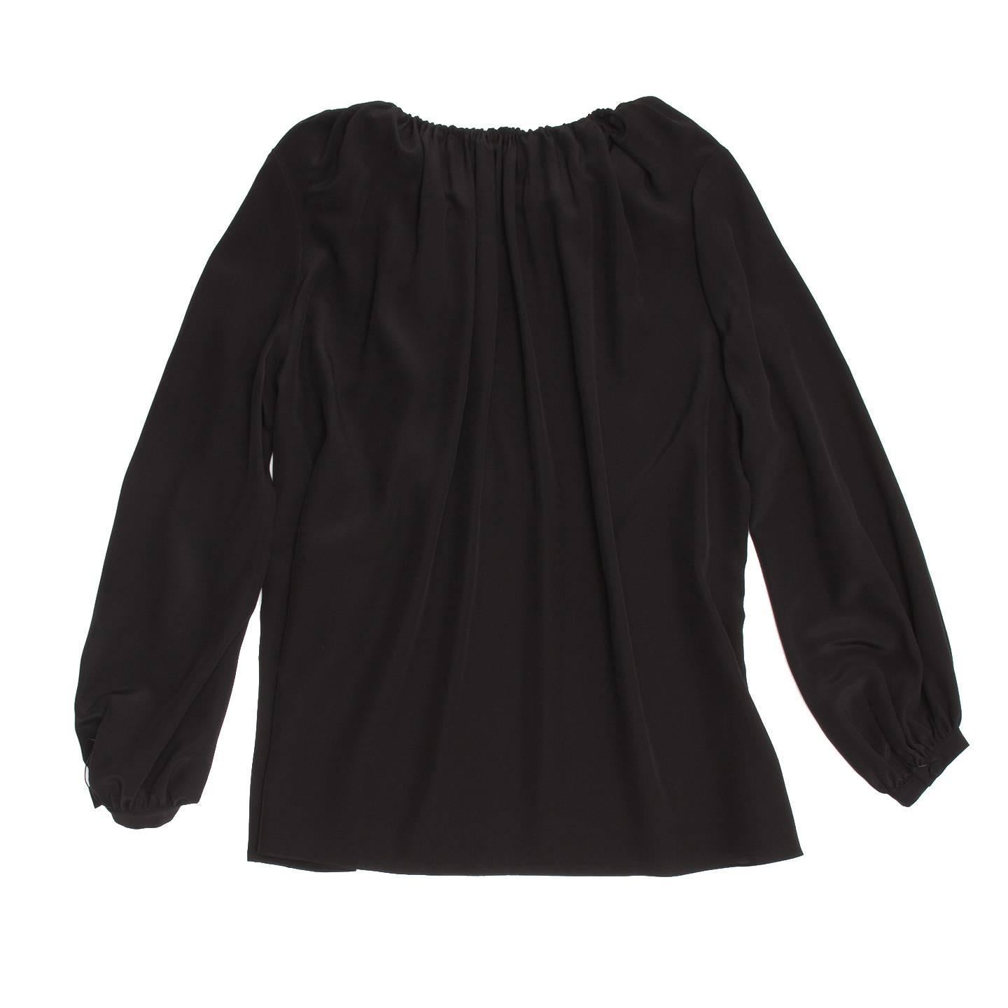 Saint Laurent Black Silk Peasant Style Top In New Condition For Sale In Brooklyn, NY