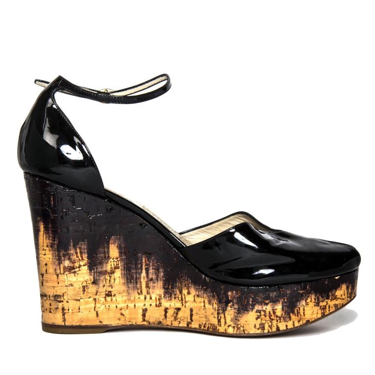 patent leather cork wedges