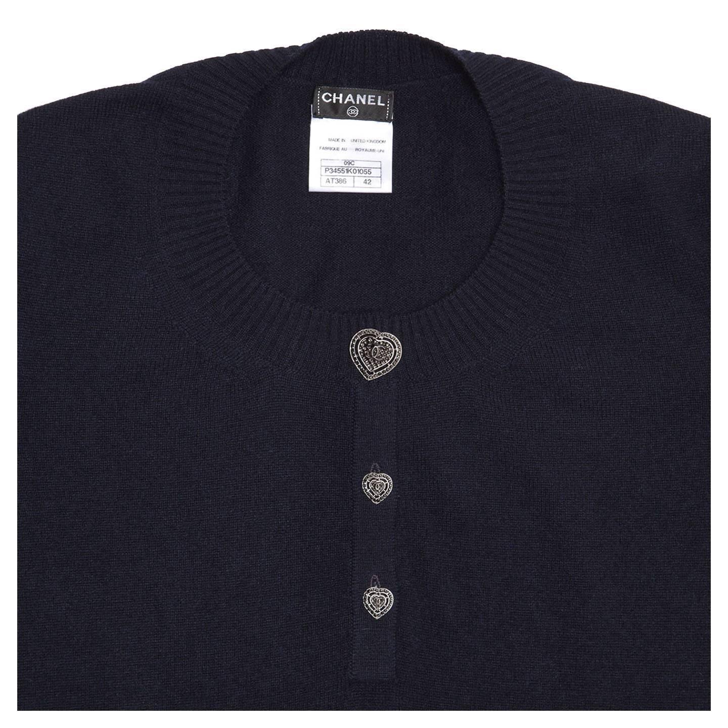 Black Chanel Navy Cashmere Short Sleeve Sweater For Sale