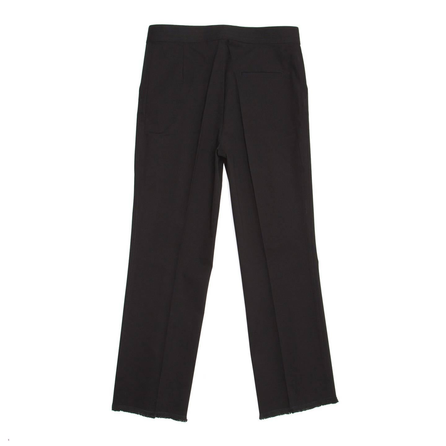 Chanel Black Cotton Cropped Pants with Frayed Hem In New Condition For Sale In Brooklyn, NY