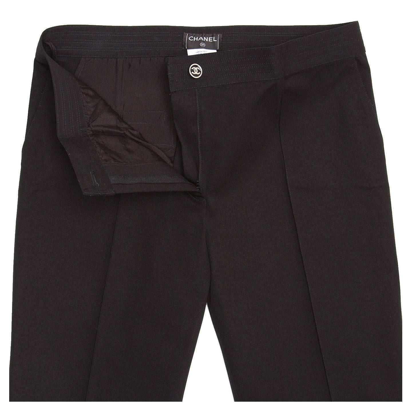 Chanel Black Cotton Cropped Pants with Frayed Hem For Sale 1
