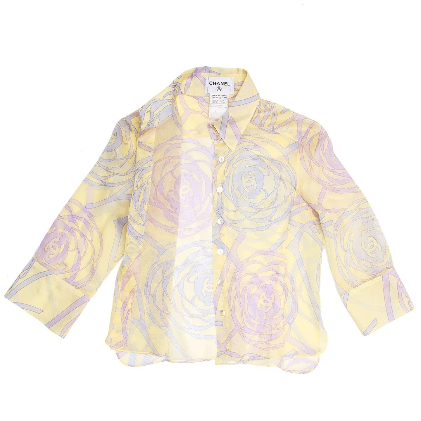 White Chanel Multicolor Sheer Cotton Shirt For Sale