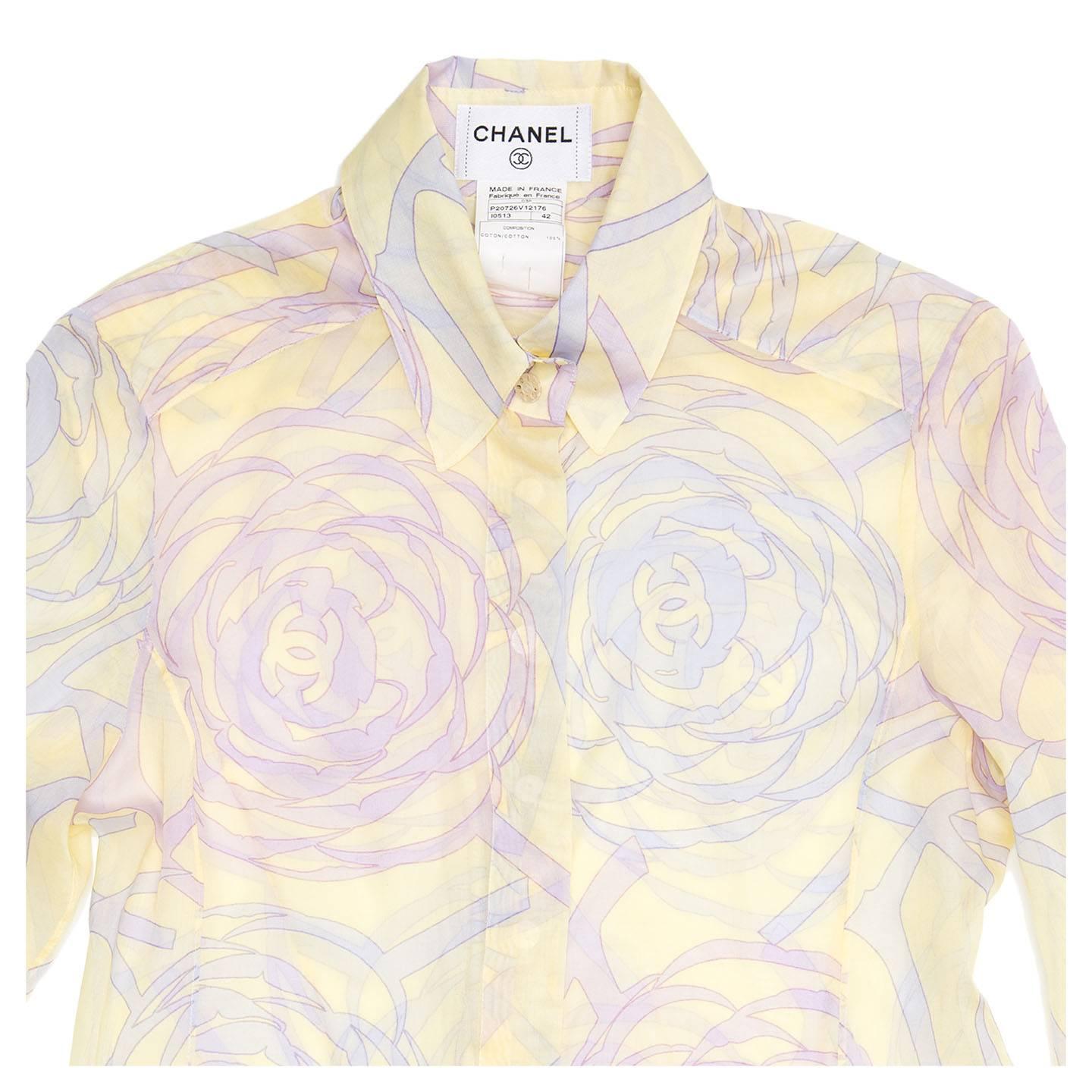 Chanel Multicolor Sheer Cotton Shirt In Excellent Condition For Sale In Brooklyn, NY
