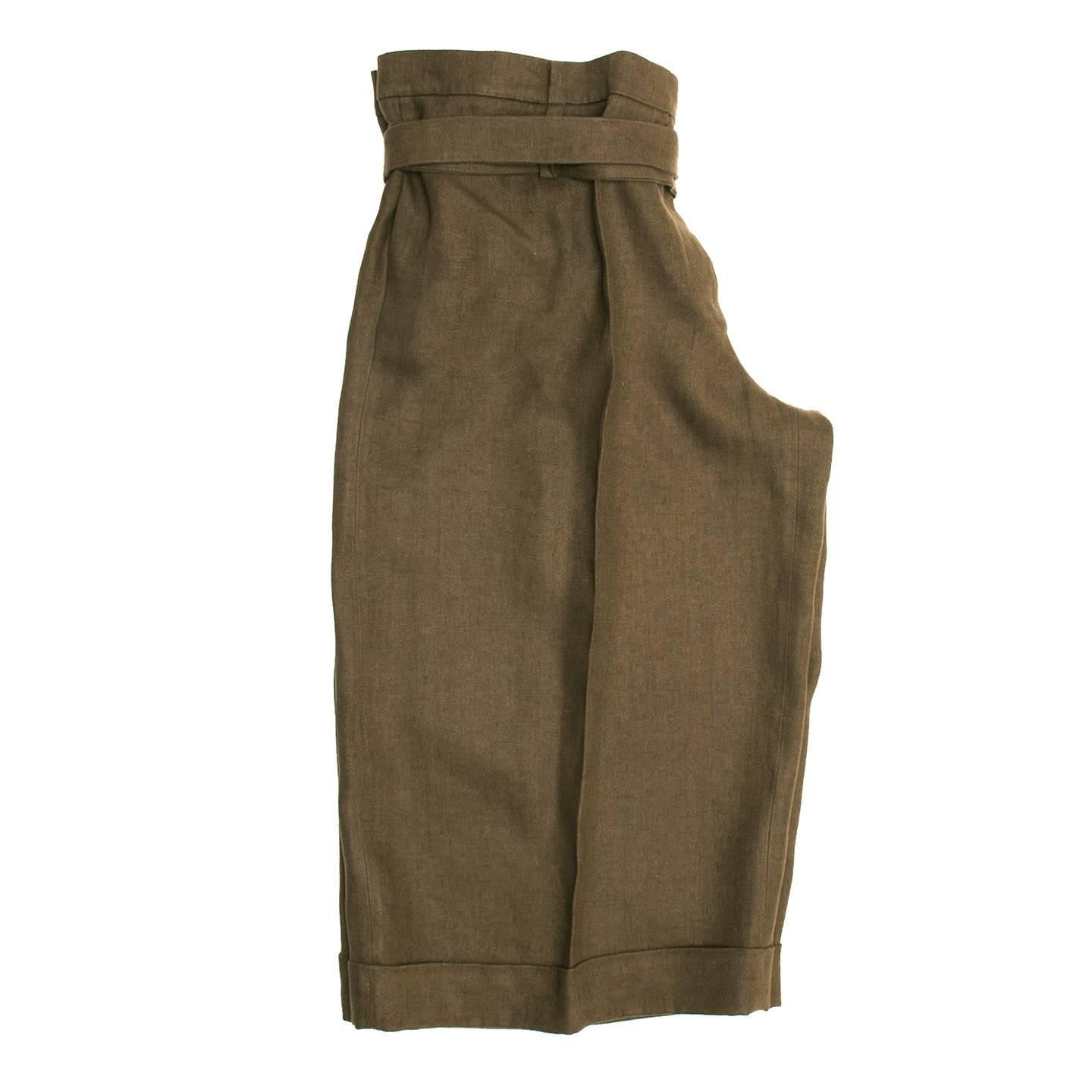 Chloe' Brown Linen Cropped Pants In Excellent Condition For Sale In Brooklyn, NY