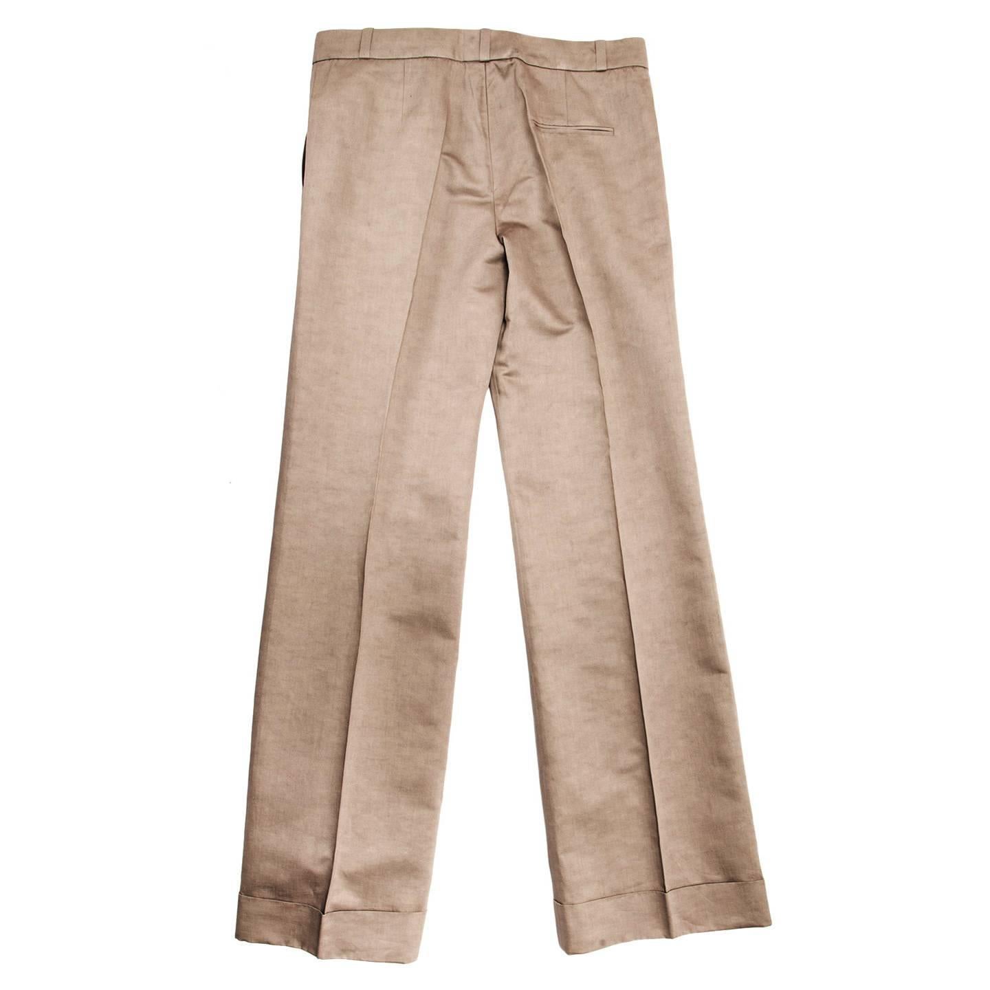 Brown Chloe' Khaki Cotton Boot Legged Pants For Sale
